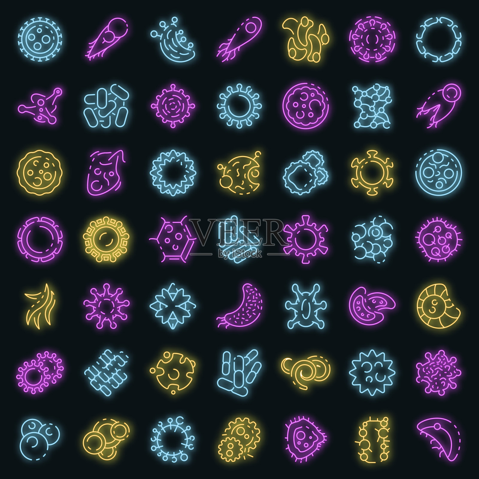 细菌图标设置矢量霓虹灯图标素材