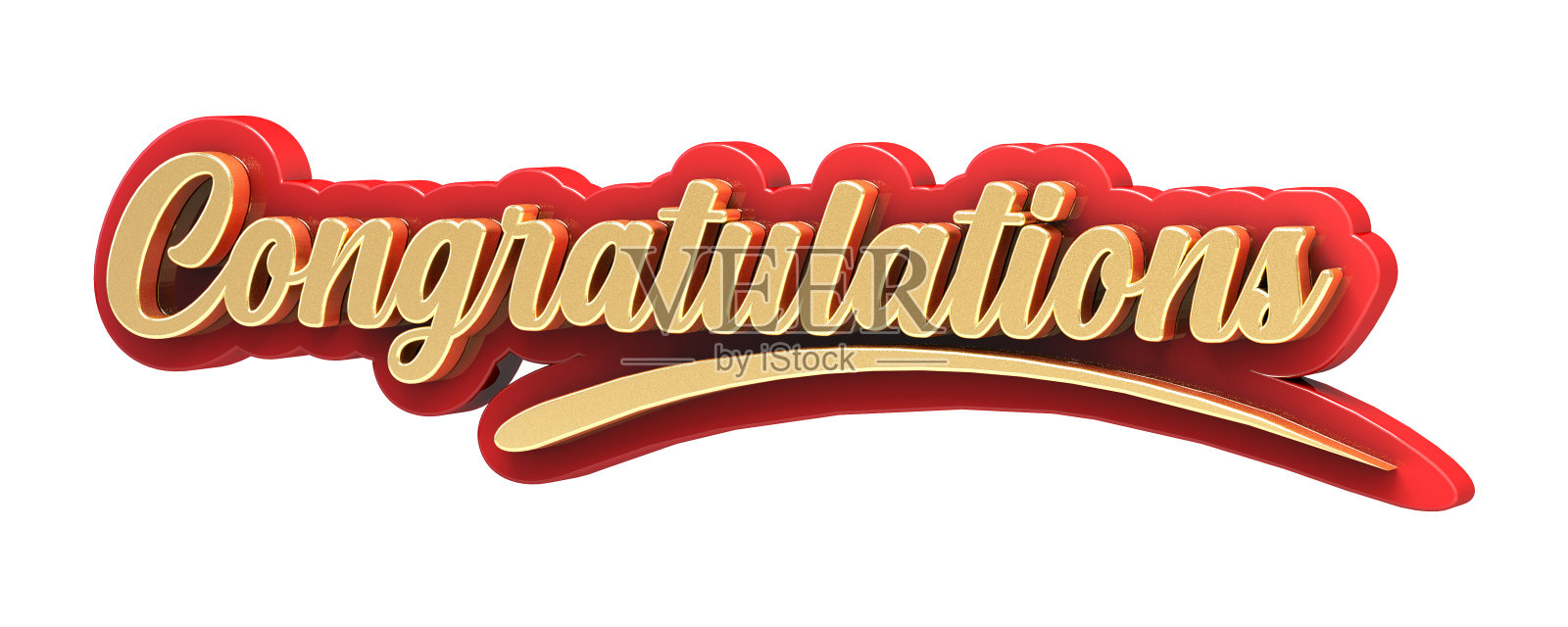 祝贺词在红色和金色孤立在白色的背景上。3 d演示。照片摄影图片