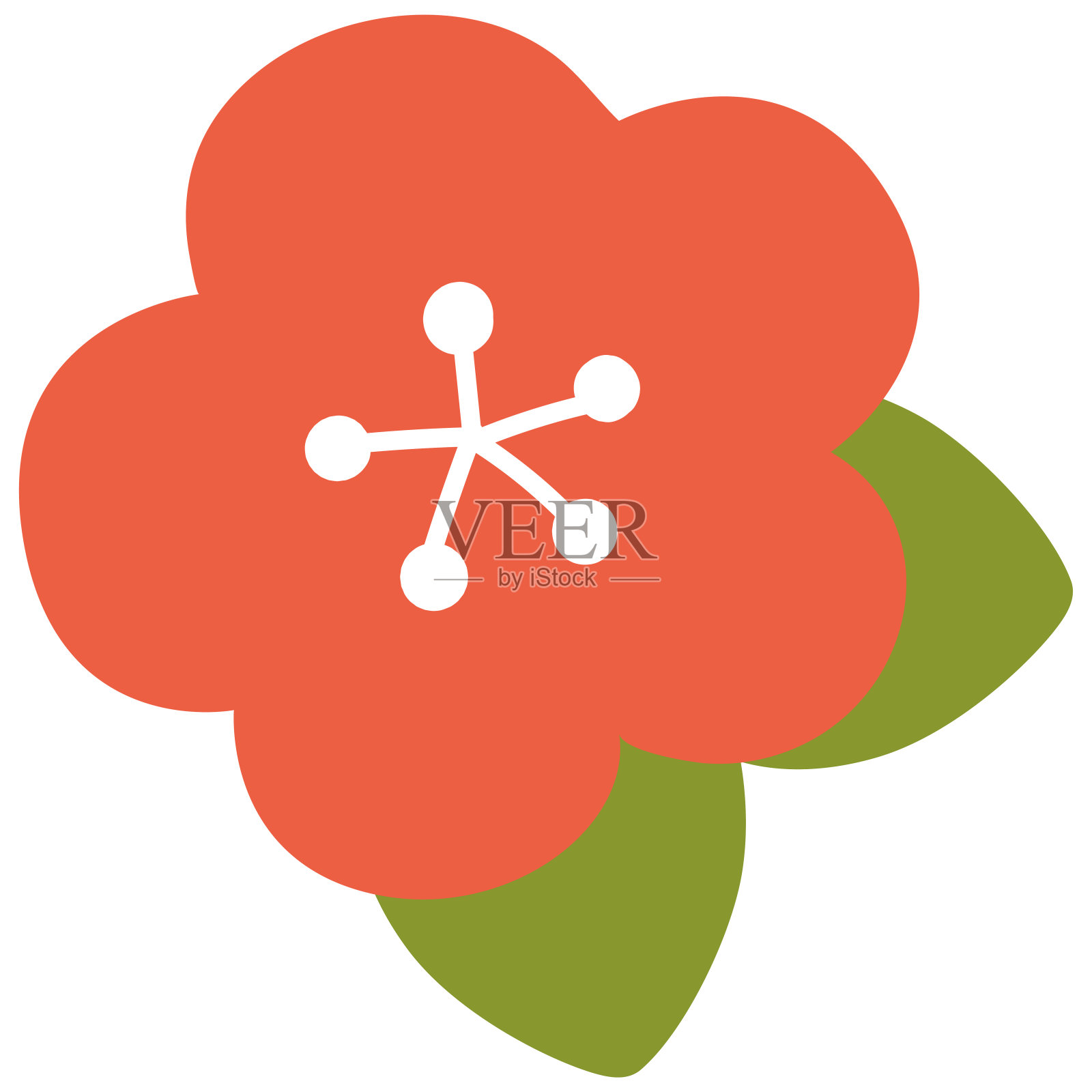 简单的梅花和叶子的平面彩色插图插画图片素材