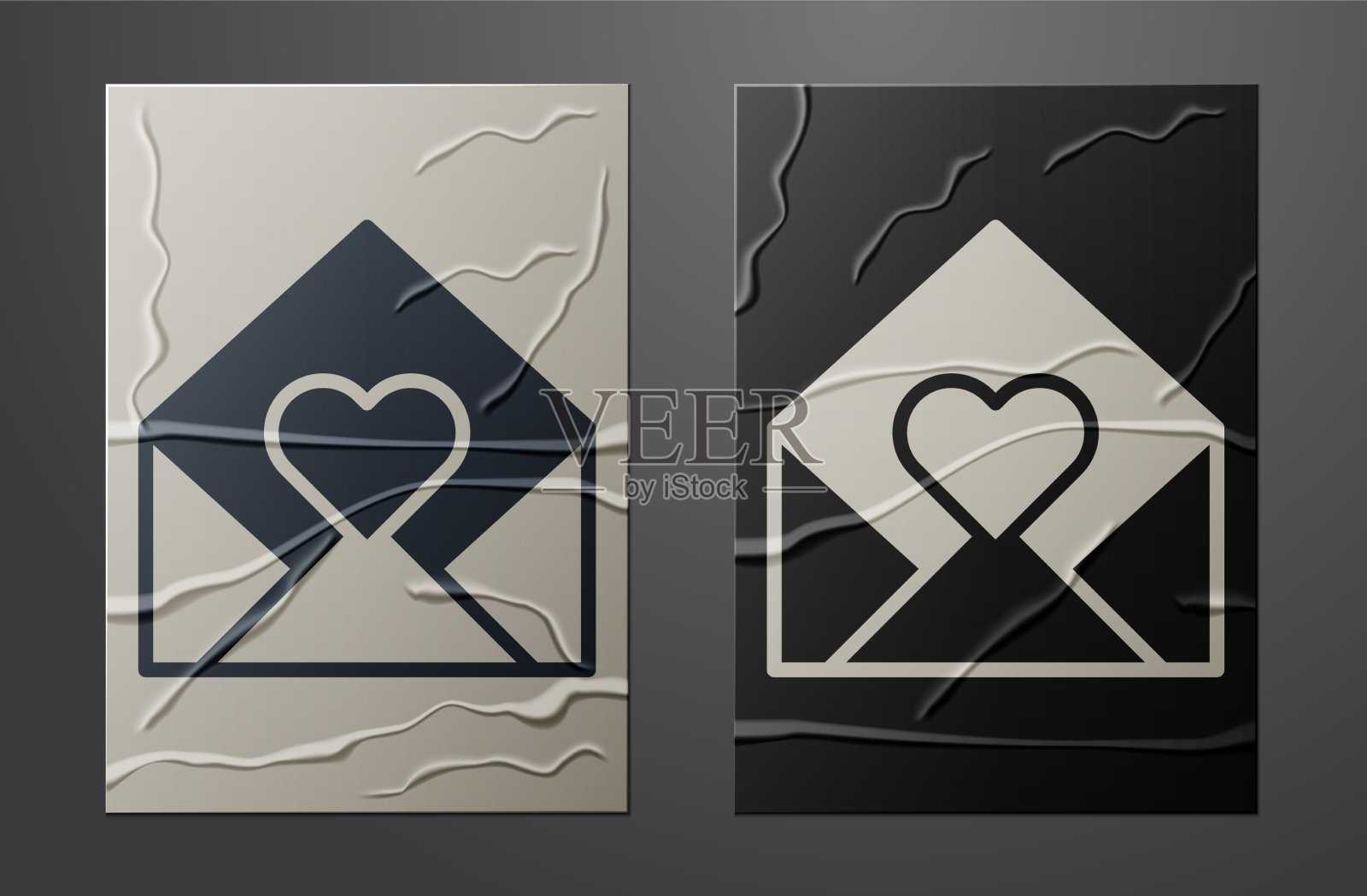 白色信封与情人节心形图标孤立插画图片素材