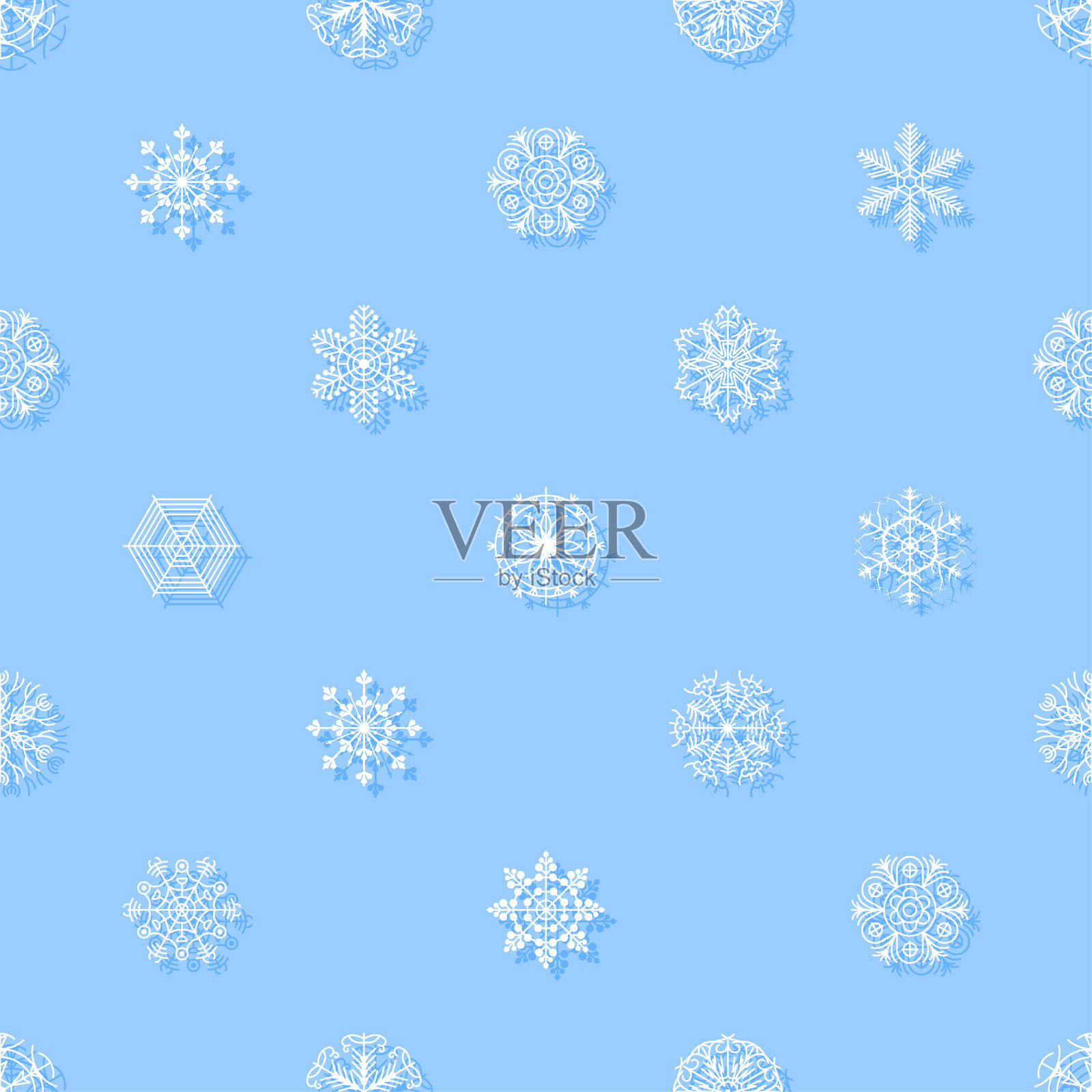 无缝图案冬季雪花背景为圣诞节，新年，圣诞节装饰矢量设计风格插画图片素材