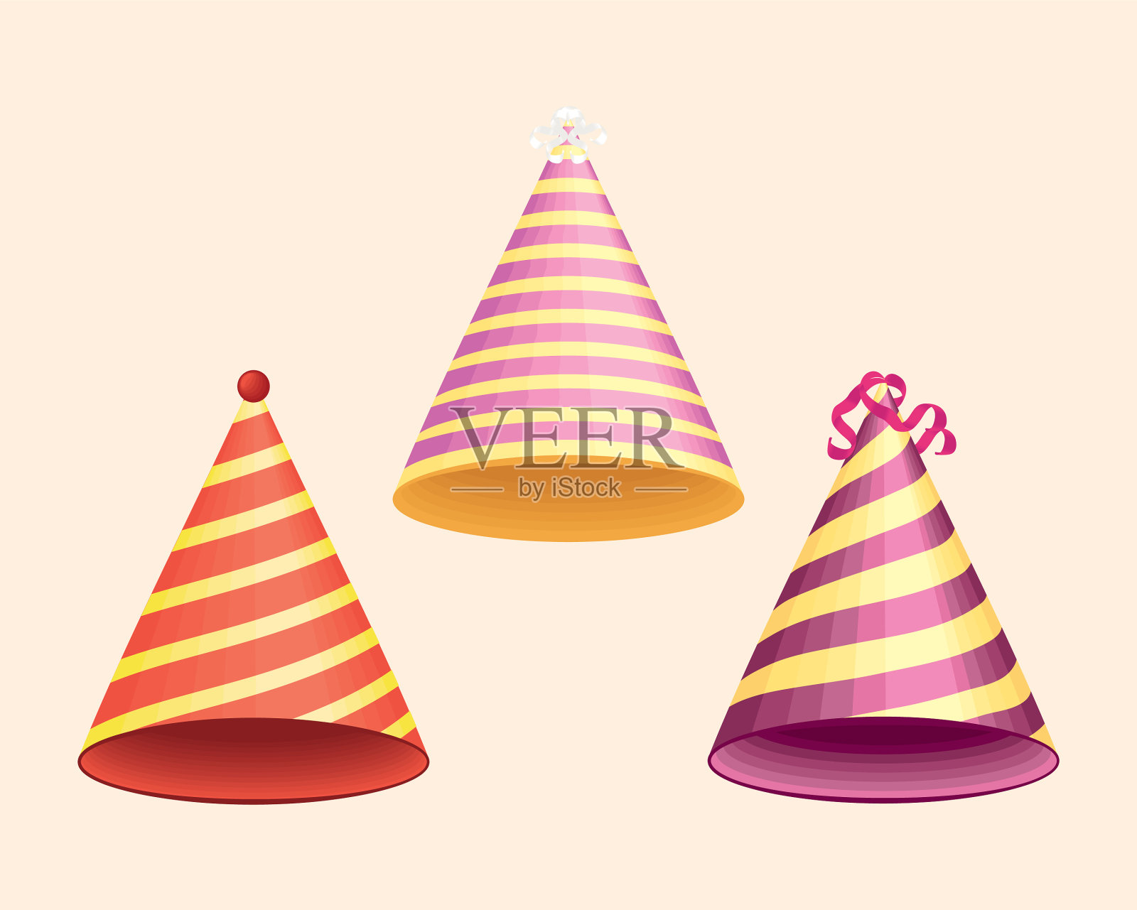 三个生日帽插画图片素材