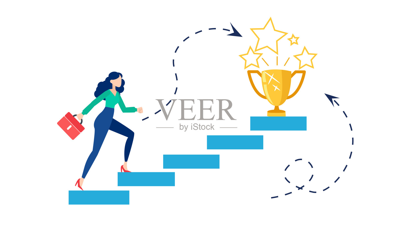 矢量的一个积极的商业妇女攀登到她的职业目标插画图片素材