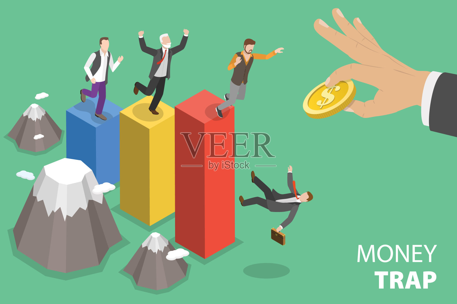 金钱陷阱的三维等距平面矢量概念插图插画图片素材