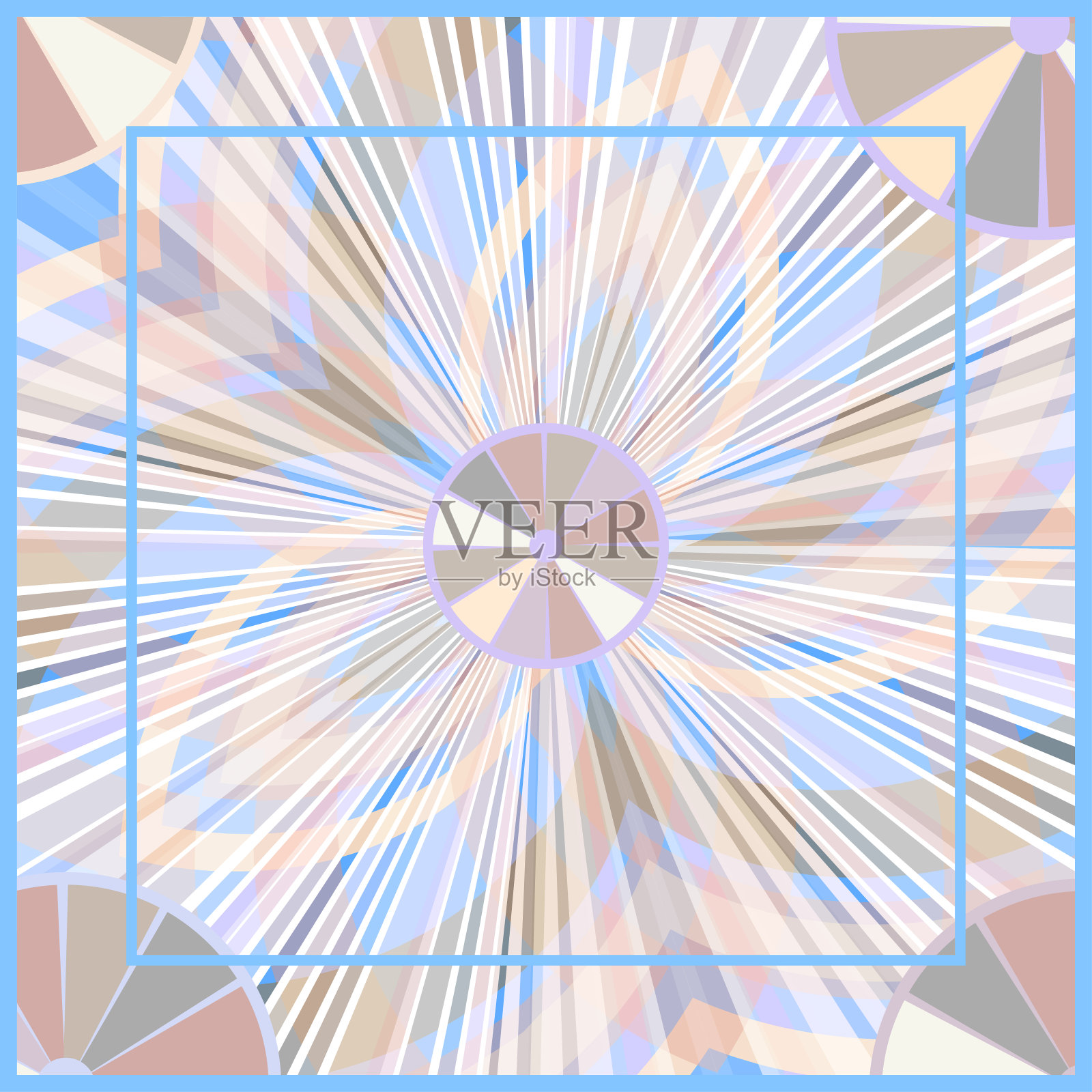 矢量抽象几何杂色图案正方形在蓝色的背景在柔和的颜色为披肩，围巾，瓷砖设计。插画图片素材