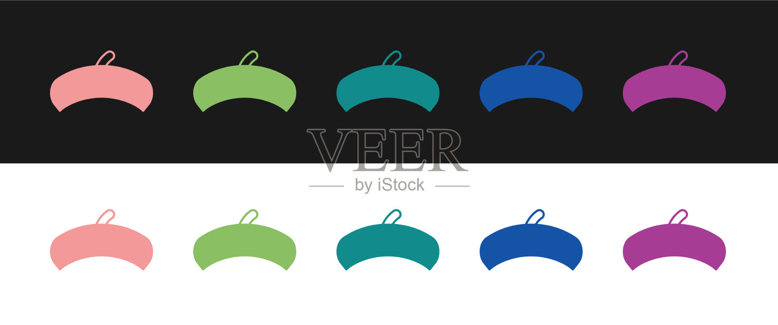 设置法国贝雷帽图标孤立的黑色和白色图标素材