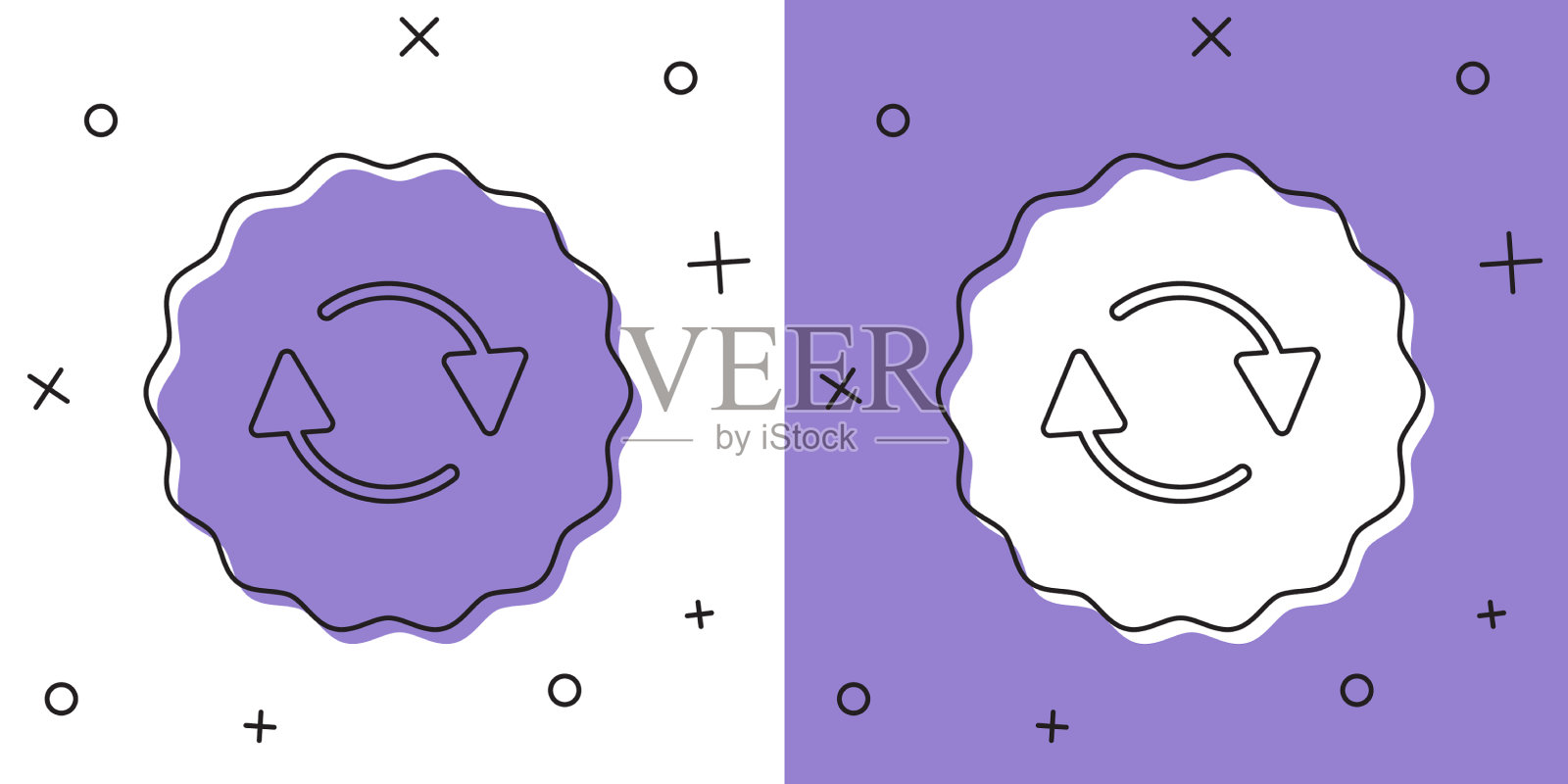 设置回收标志图标孤立的白色和插画图片素材