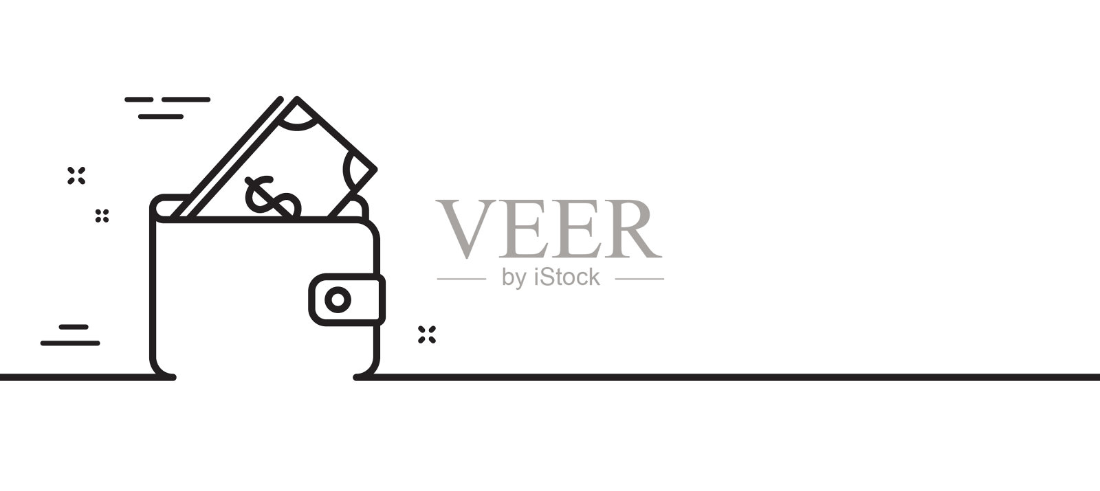 钱包与现金线图标最小线设计元素图片