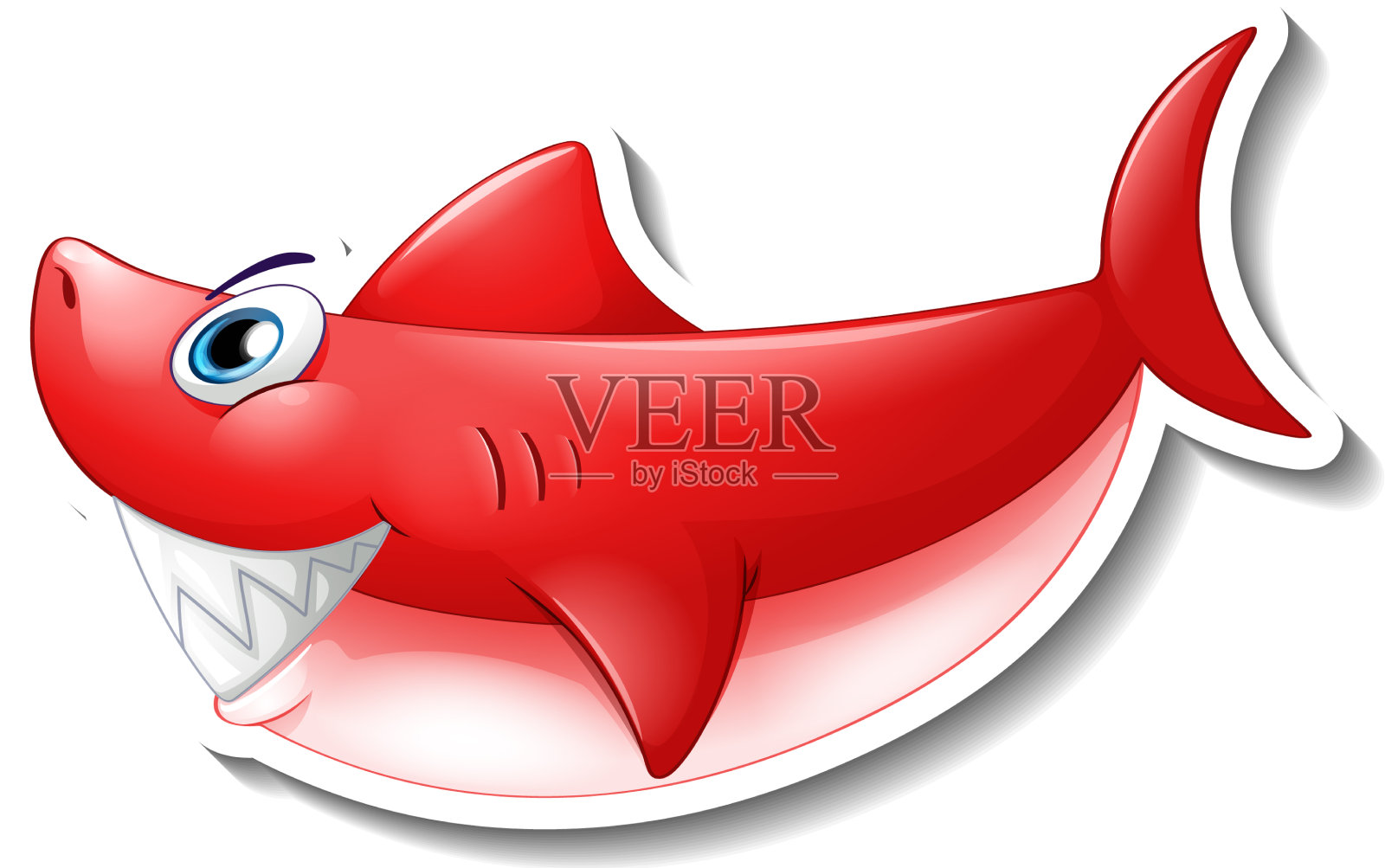 红鲨鱼卡通贴纸设计元素图片