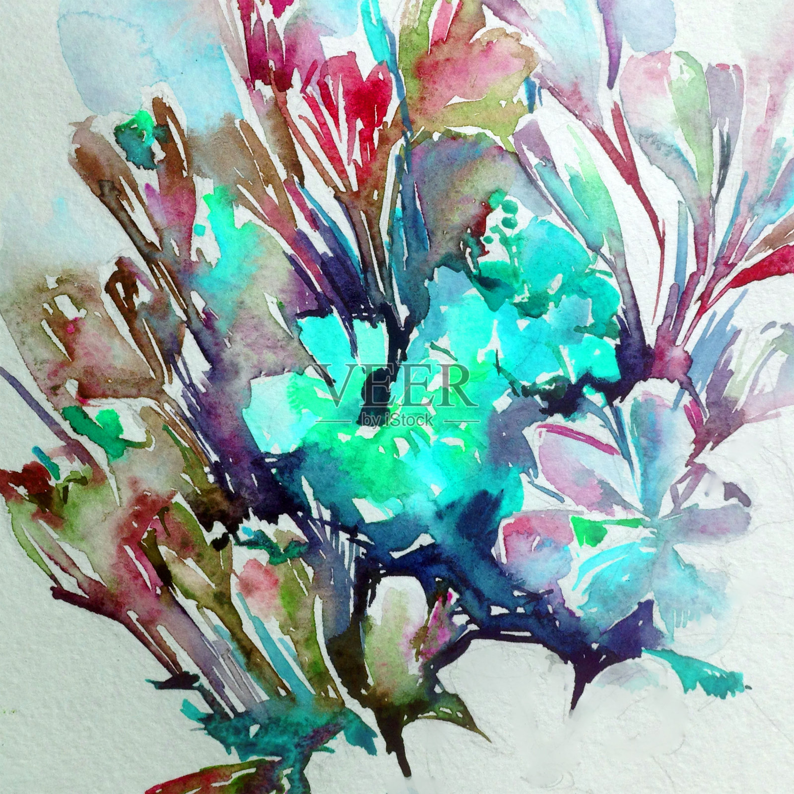 花图案手工制作。美丽、温柔、浪漫的春花花束插画图片素材