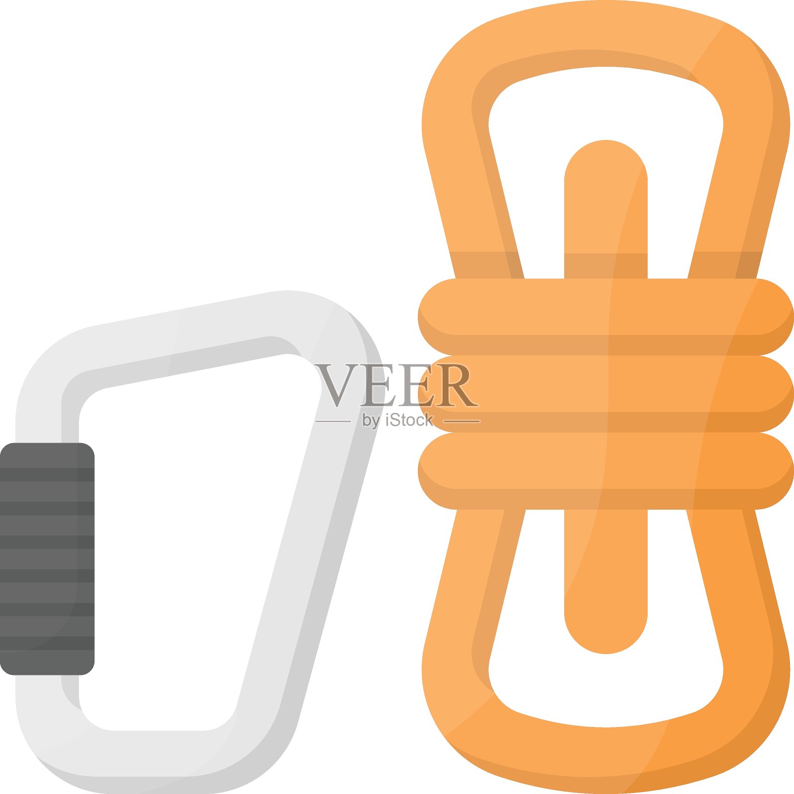 钩环和绳索束概念，高山攀登设备矢量颜色图标设计，冬季活动标志，最冷的天气标志，雪和霜冻股票插图插画图片素材