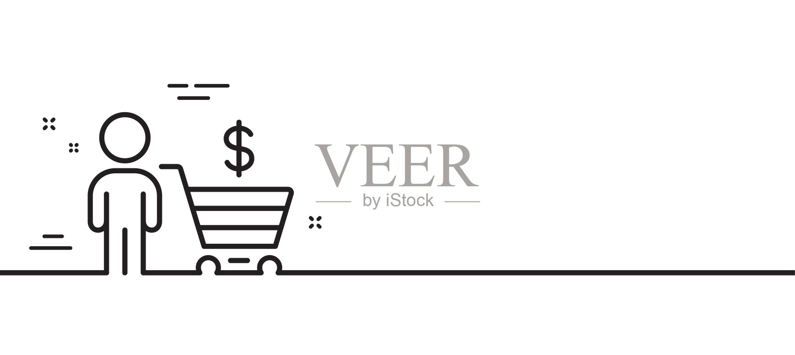 买家与购物车线图标。客户签署。最小的线条图案横幅。向量插画图片素材