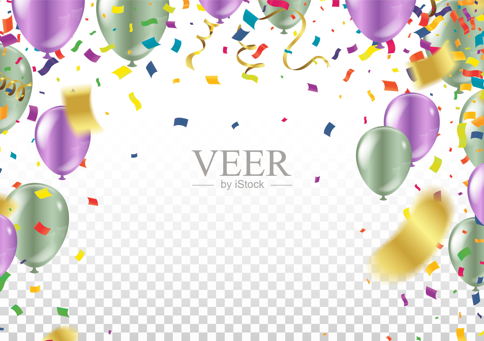 颜色光泽的紫色和绿色气球和小旗帜背景矢量插图EPS10插画图片素材