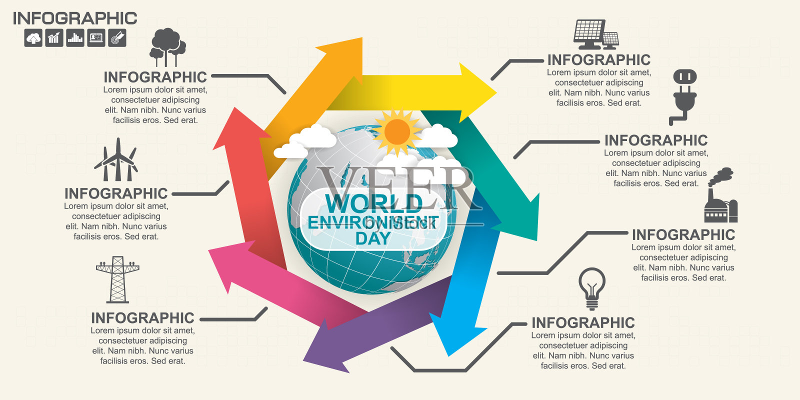 信息图箭头设计模板7个步骤与您的数据的地方。矢量插图。插画图片素材