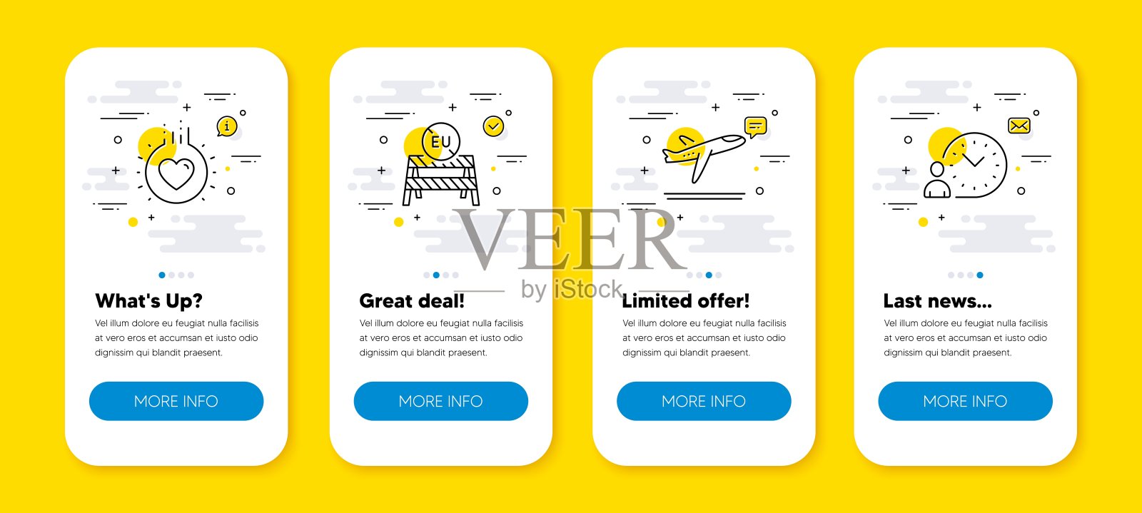 向量集的欧盟关闭边界，爱和离境平面线图标集。向量设计模板素材