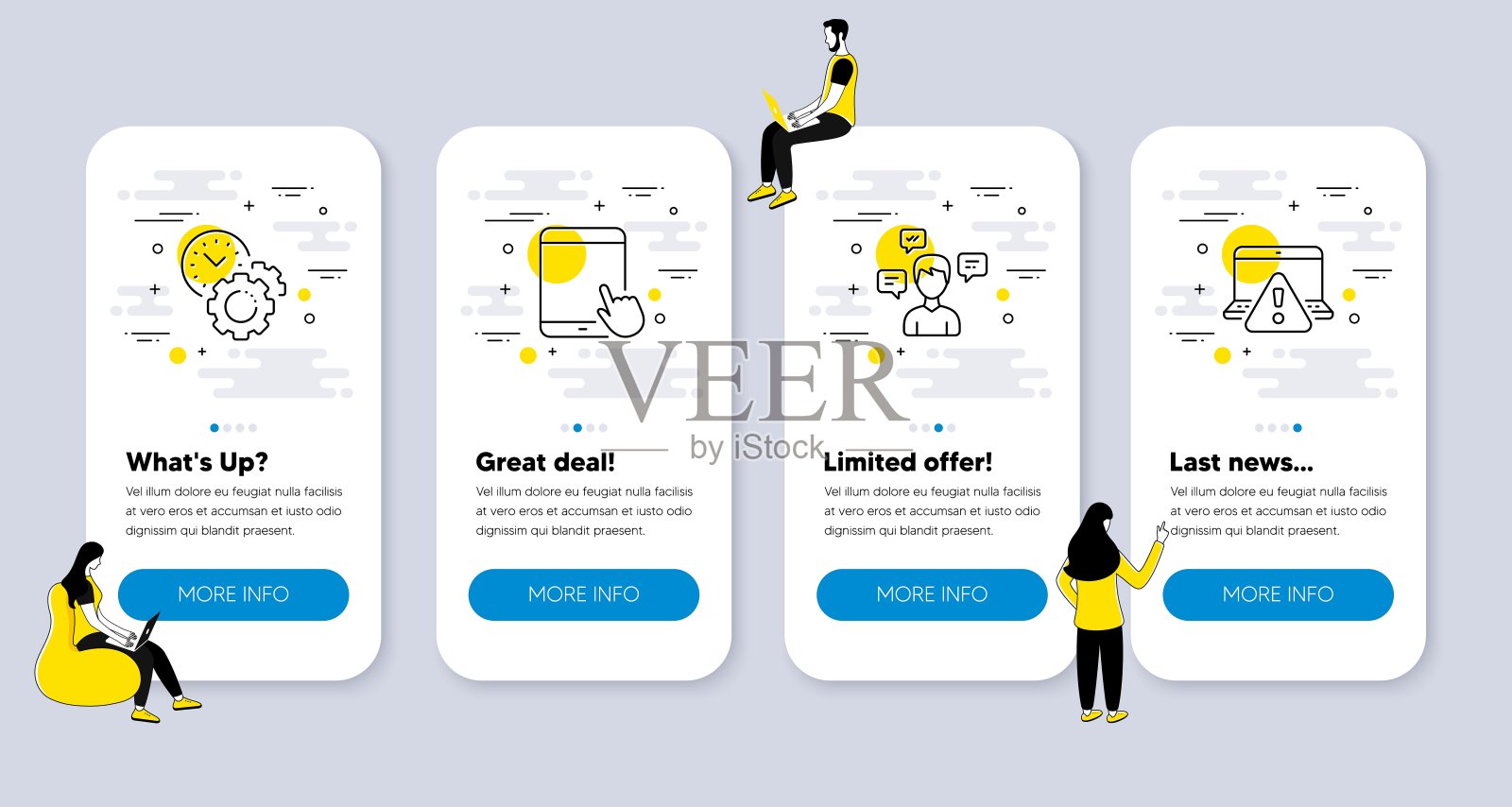 与平板电脑、对话信息和时间管理相关的教育图标向量集。向量设计模板素材