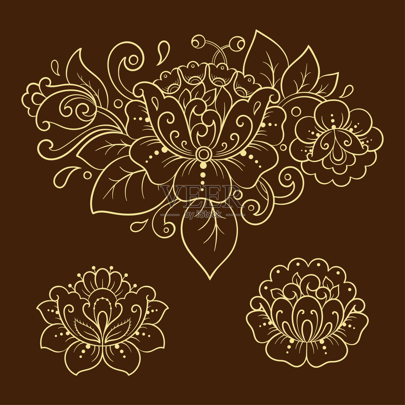 印度Henna手绘花纹图案插画图片素材