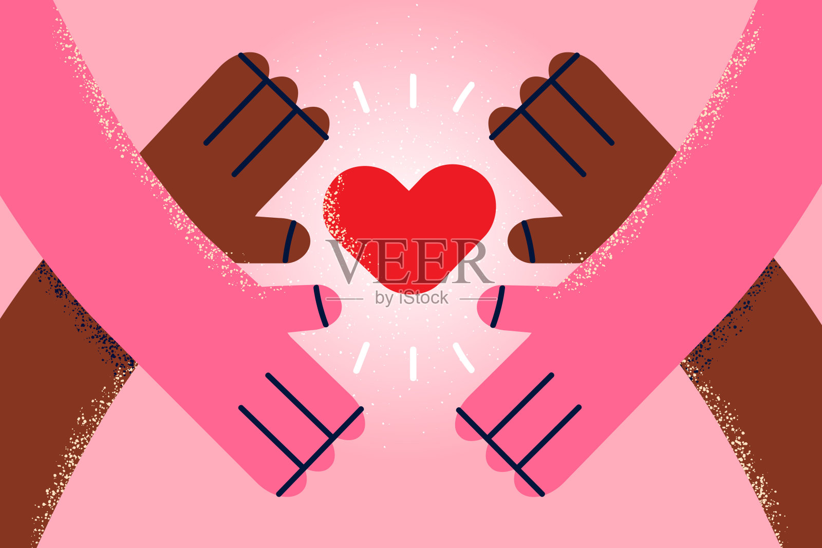 形形色色的人手牵手心秀恩爱插画图片素材