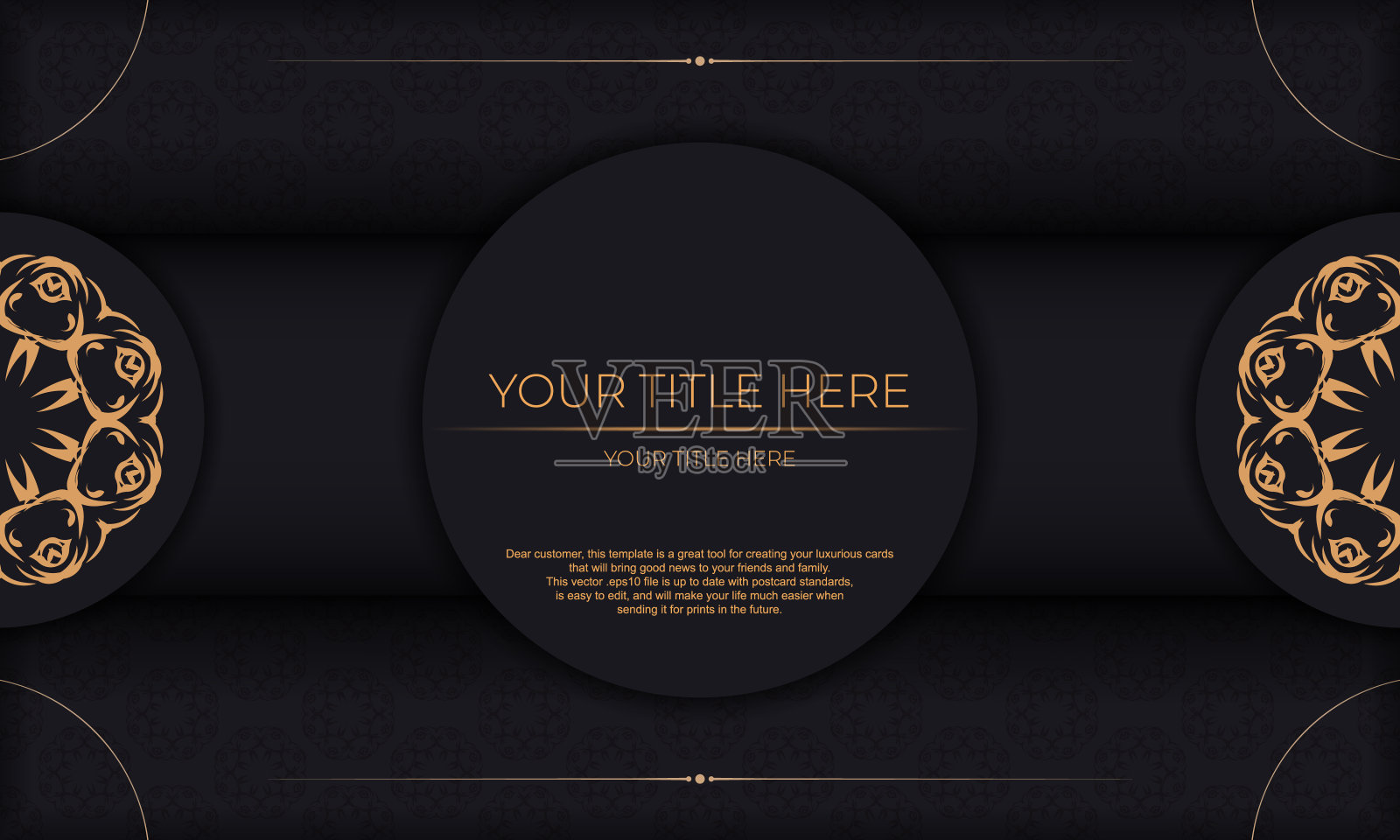 黑色横幅与抽象的装饰和地方为您的文本。邀请卡设计与复古模式。插画图片素材