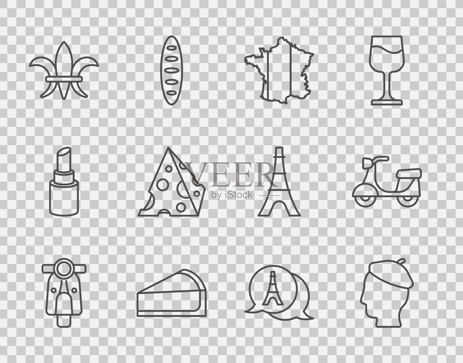 设置线摩托车法国人地图的法国图标素材