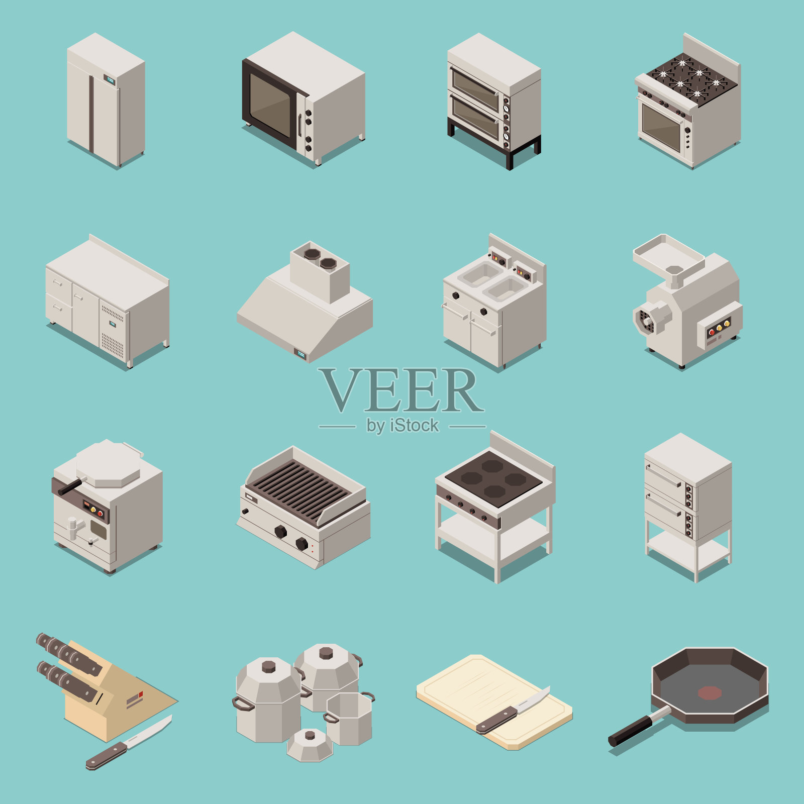 工业厨房设备等距集图标素材