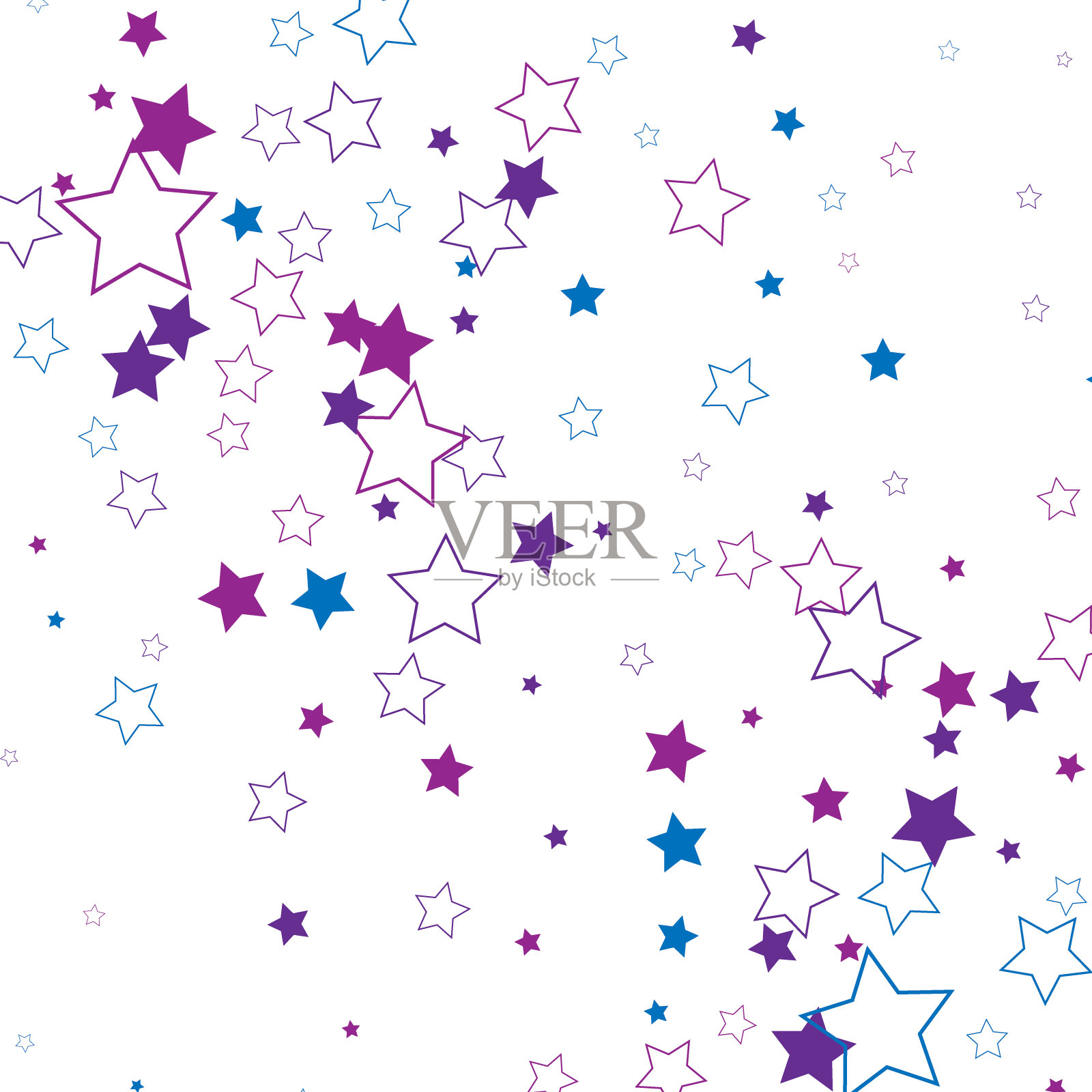 抽象的白色背景与蓝洋红色的星星五彩纸屑，设计元素插画图片素材