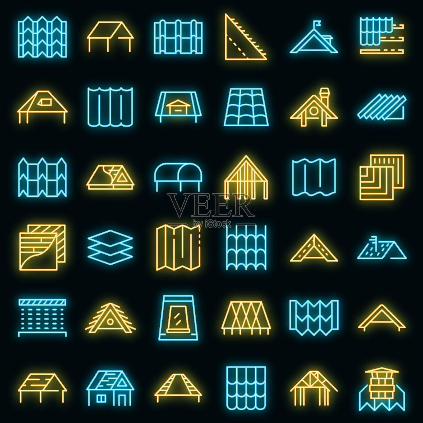 屋顶图标设置矢量霓虹灯图标素材