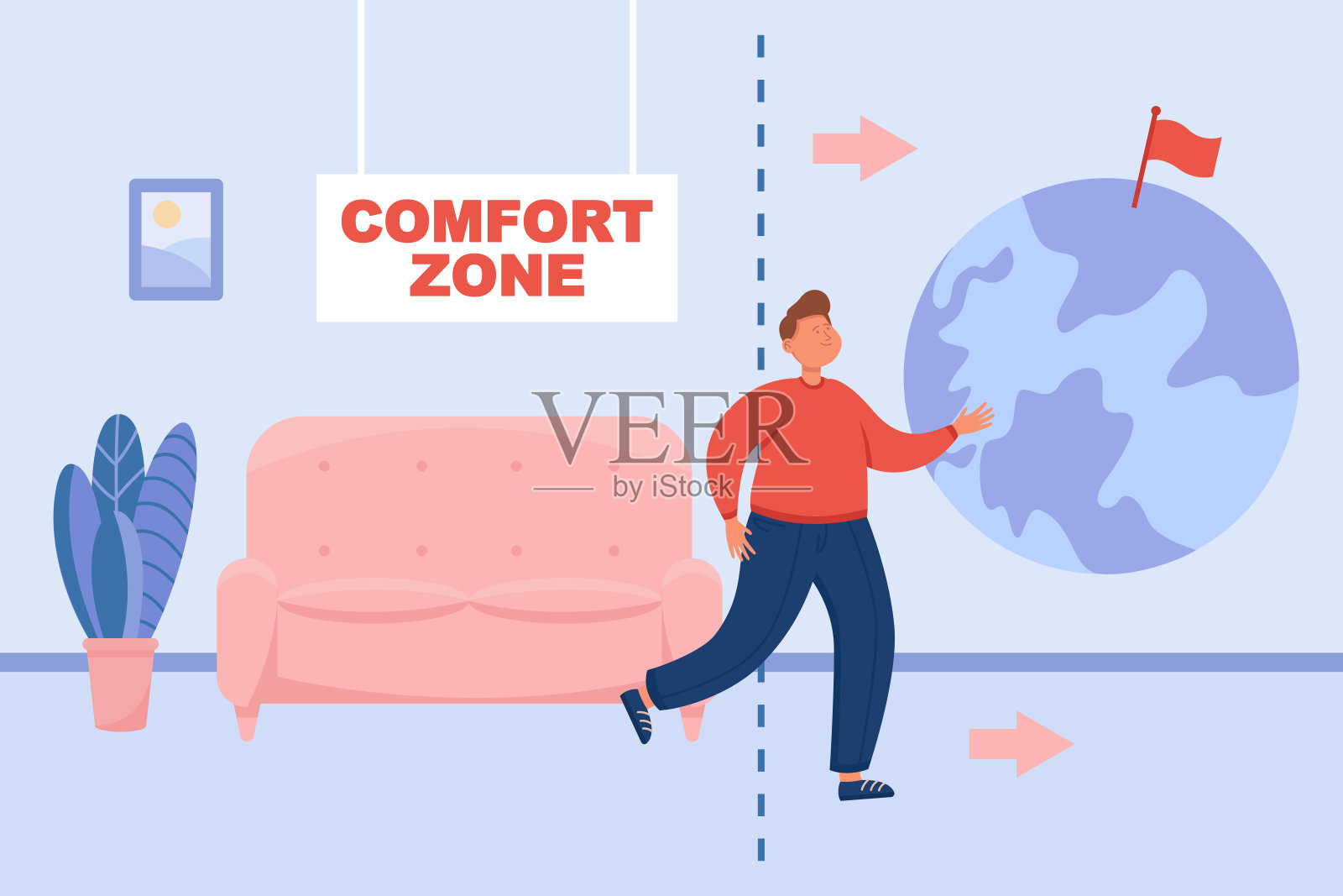 商人离开舒适区去实现目标插画图片素材