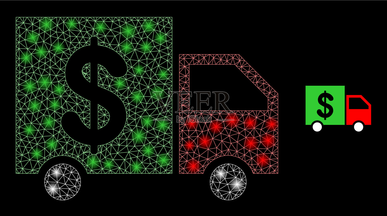 网状网络银行交付与发光插画图片素材