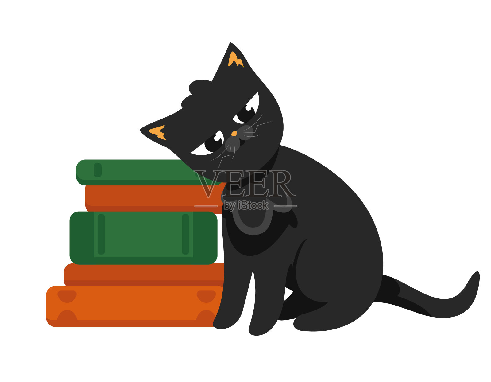 有书的黑猫插画图片素材