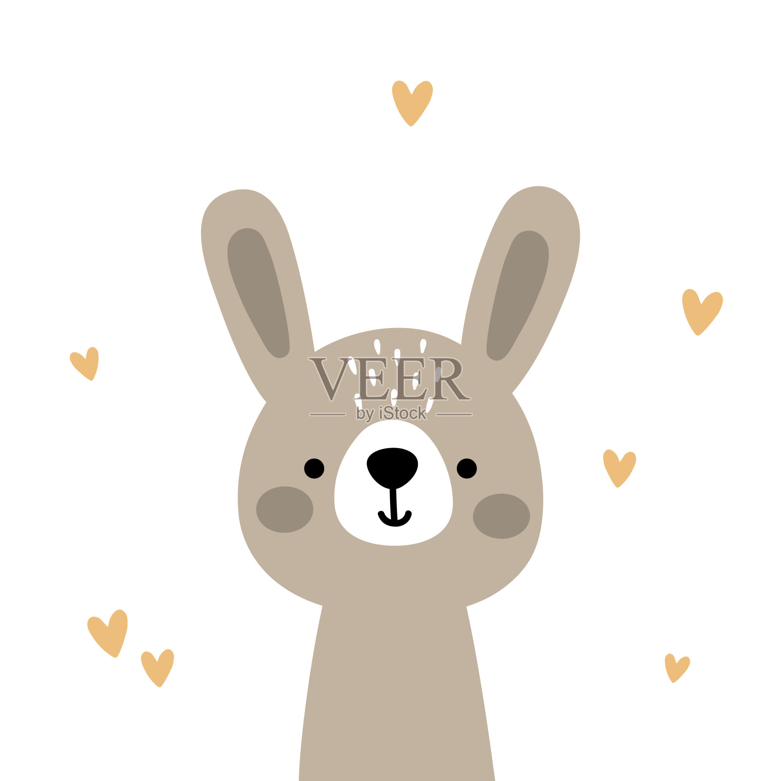 一只可爱的灰色兔子的插图插画图片素材