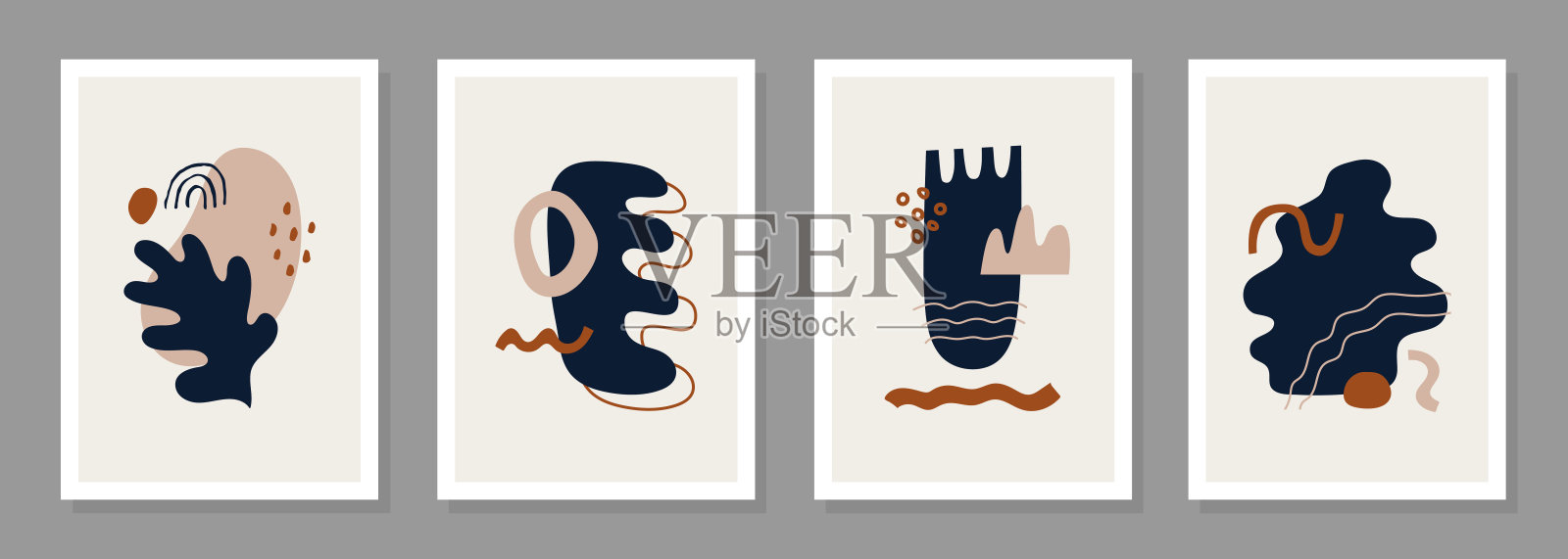 与抽象几何形状和对象的向量集海报。插画图片素材