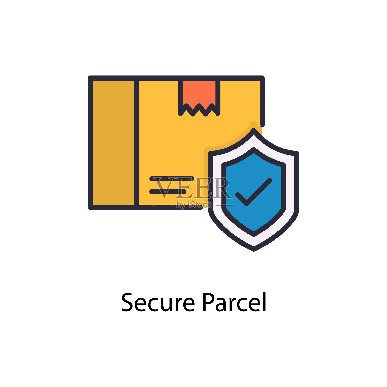安全包裹矢量填充轮廓图标设计插图。Web和移动应用程序符号在白色背景EPS 10文件插画图片素材