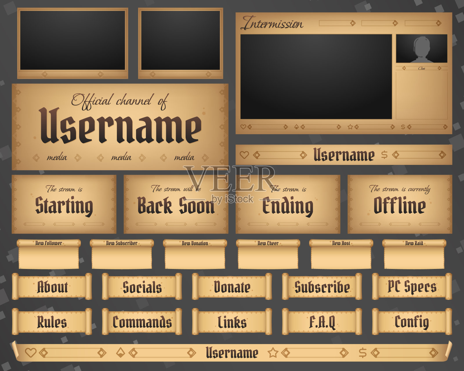 大流捆绑-游戏面板，通知，提醒，凸轮帧，离线和afk屏幕。设计模板素材