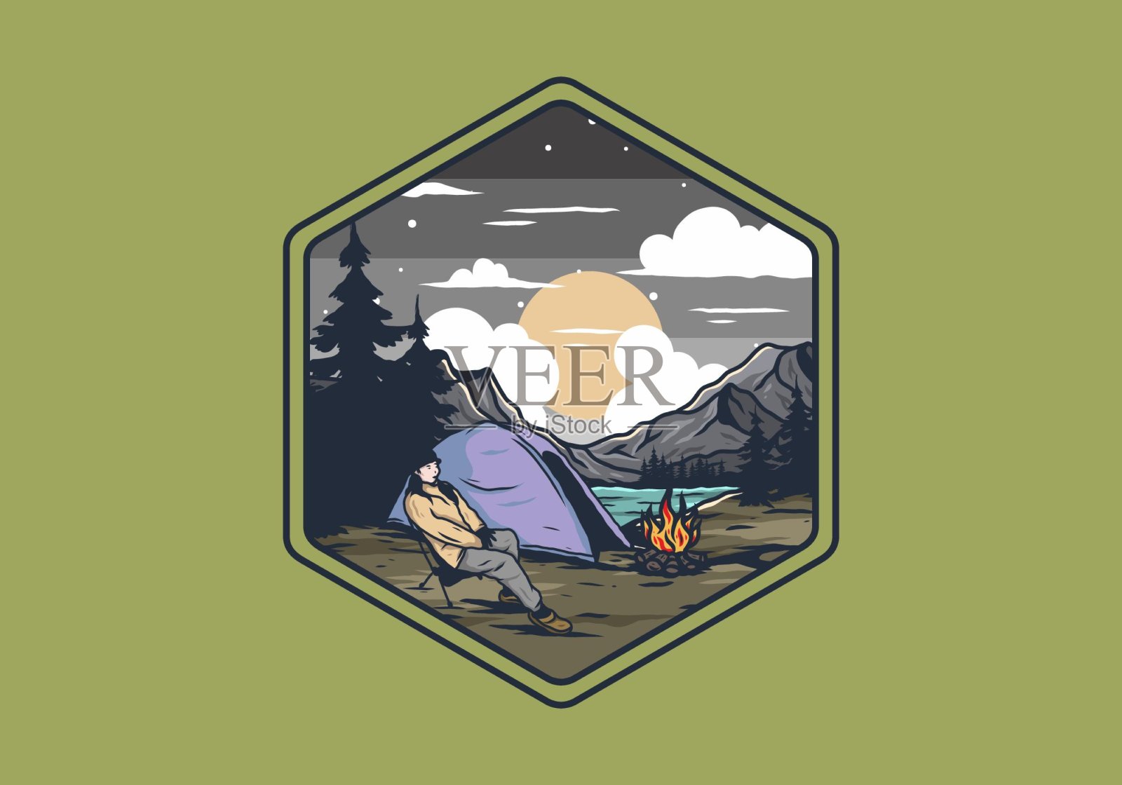 夜营独图设计插画图片素材