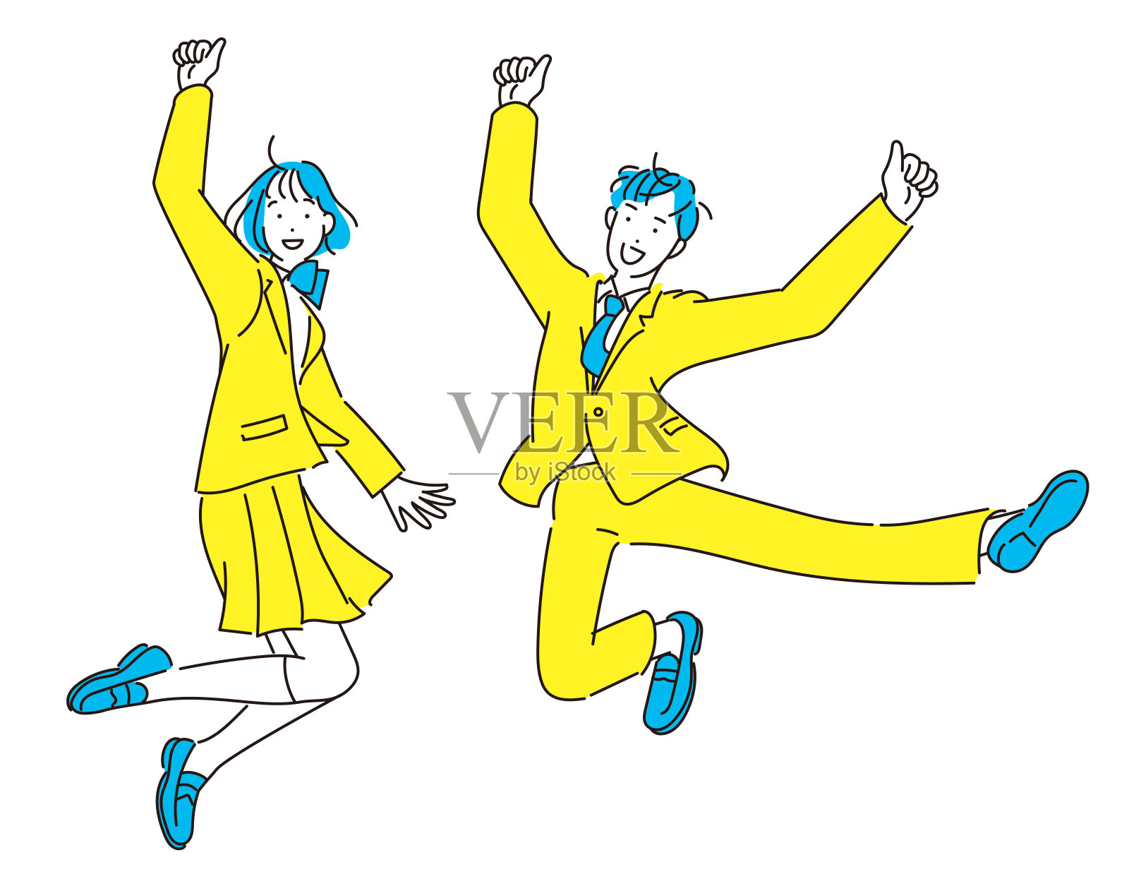 男女学生跳跃的插图插画图片素材
