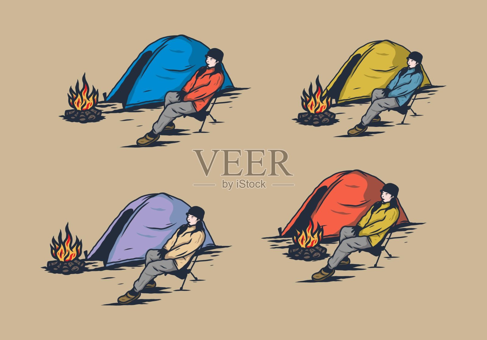 夜营独图设计插画图片素材