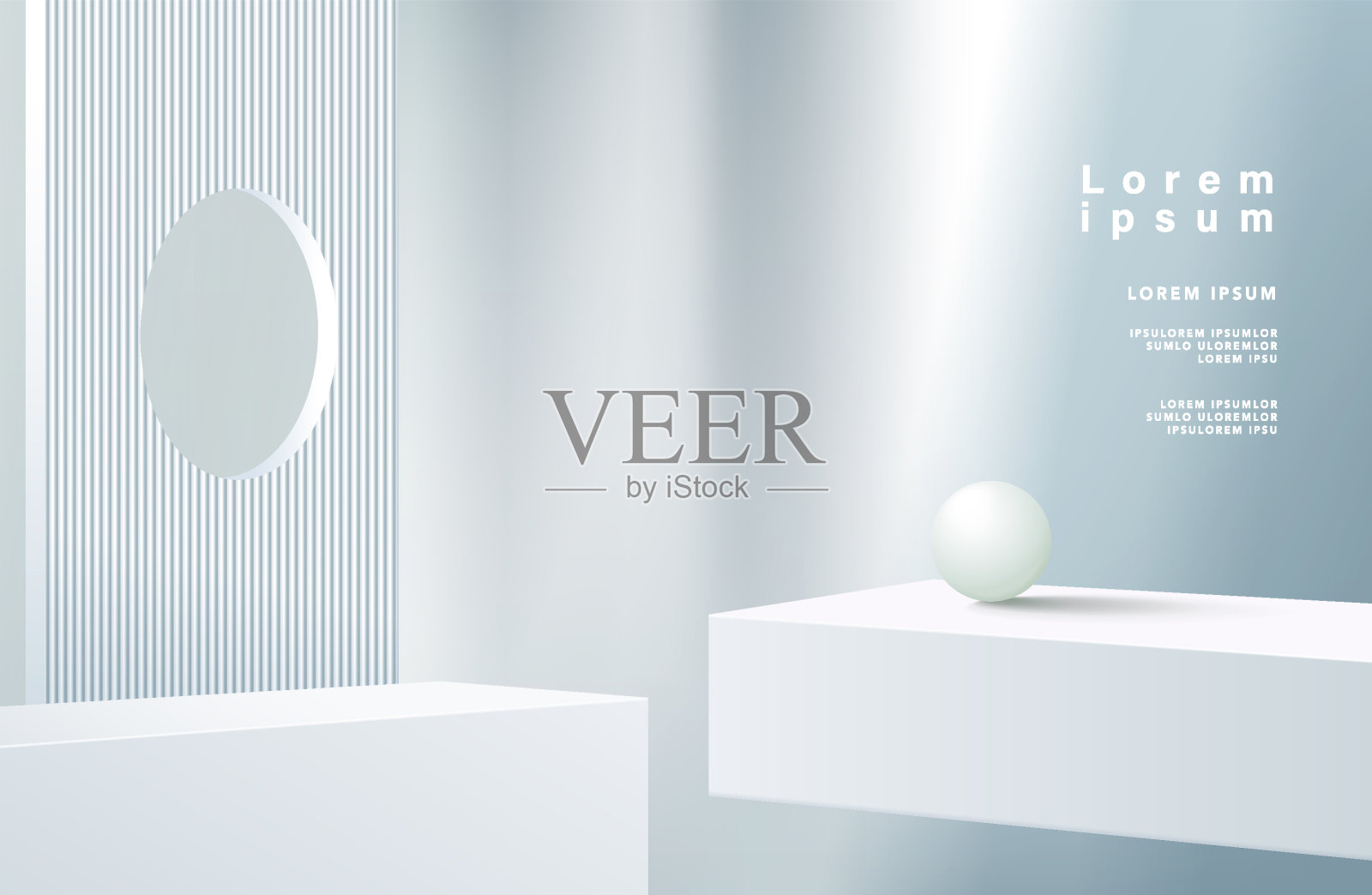 抽象的3D白色裙房与粉彩最小的墙壁场景和阴影。面向化妆品展示展示的现代矢量渲染几何平台。插画图片素材