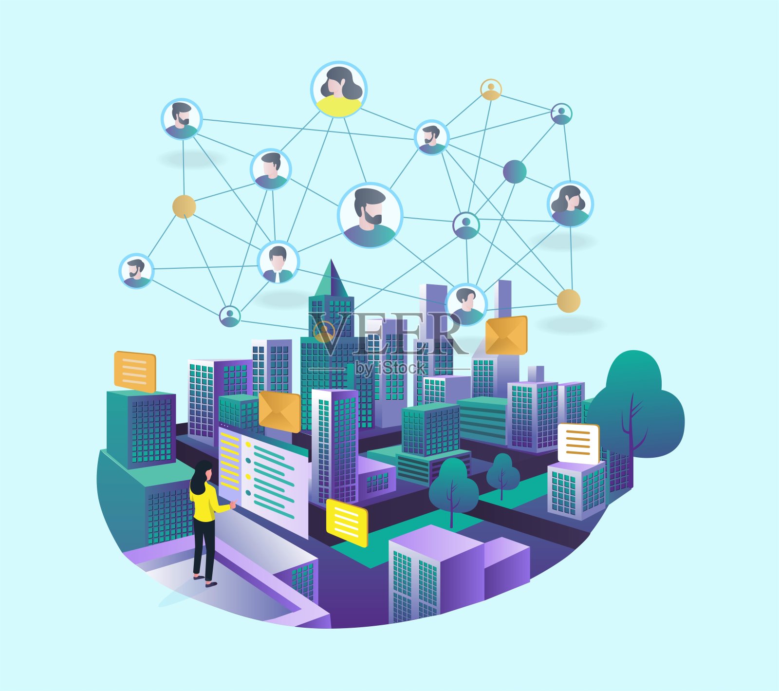 建立与社会媒体网络插画图片素材