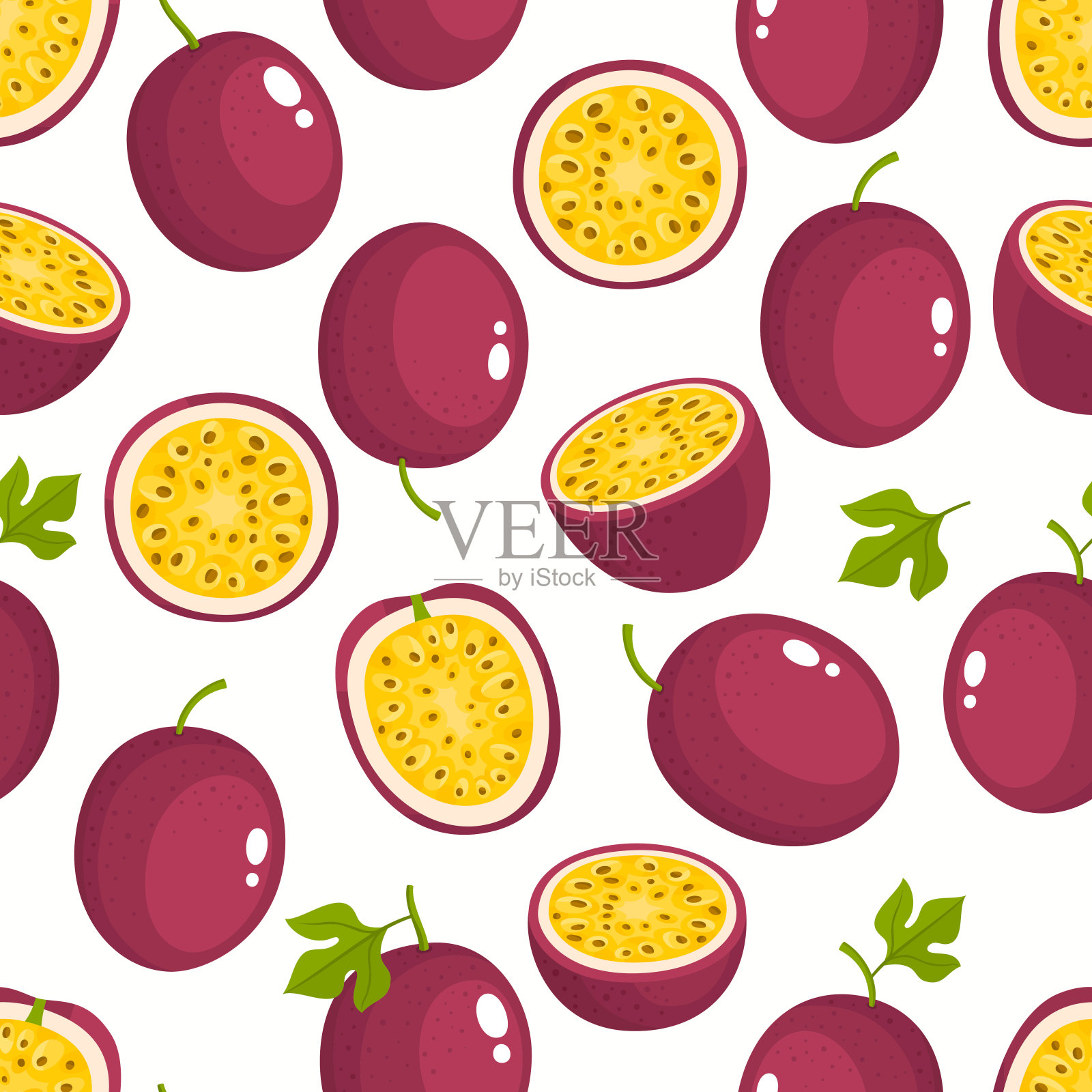 矢量图案与卡通百香果孤立在白色。插画图片素材