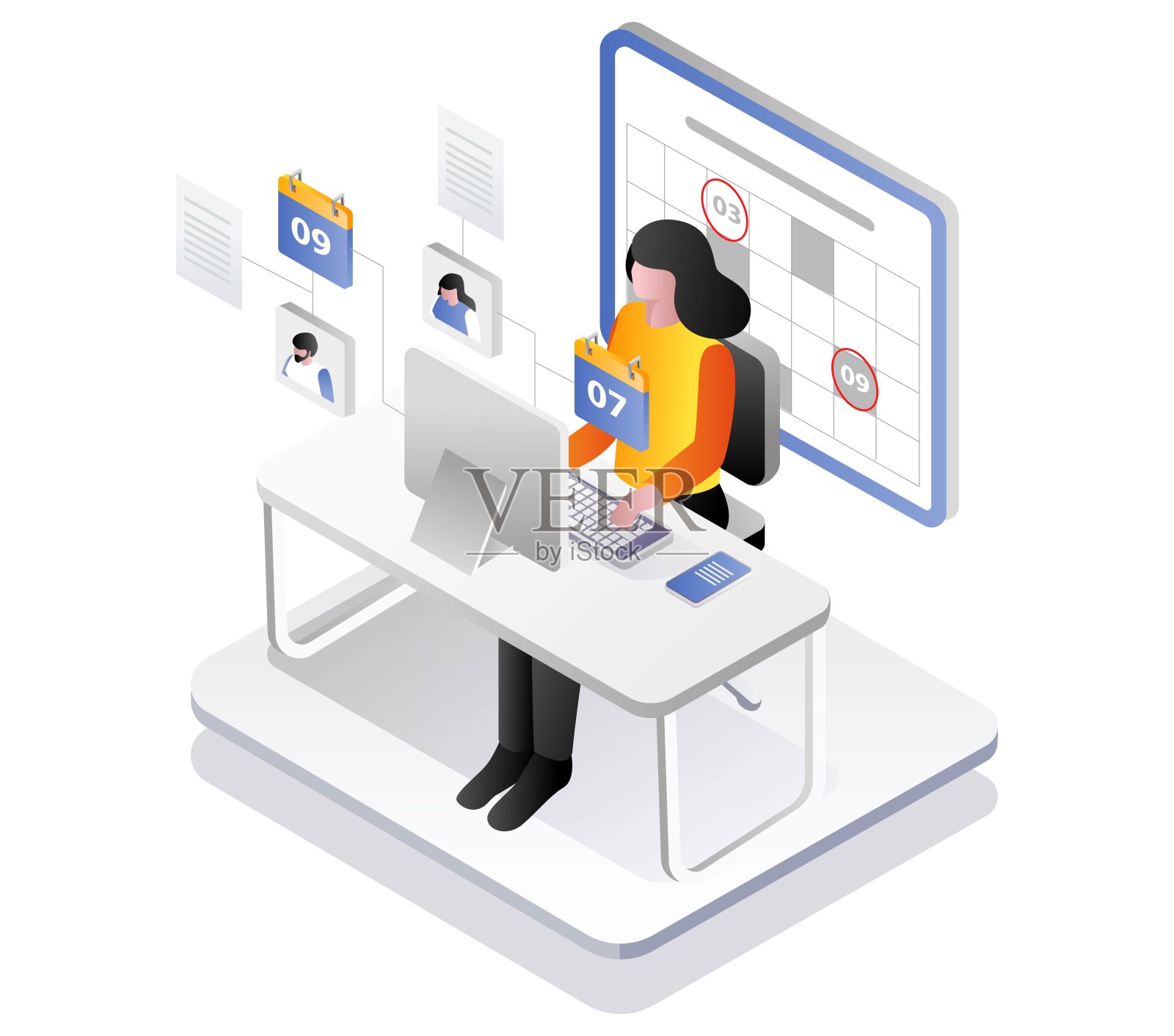 在日历上标记计划的女人插画图片素材