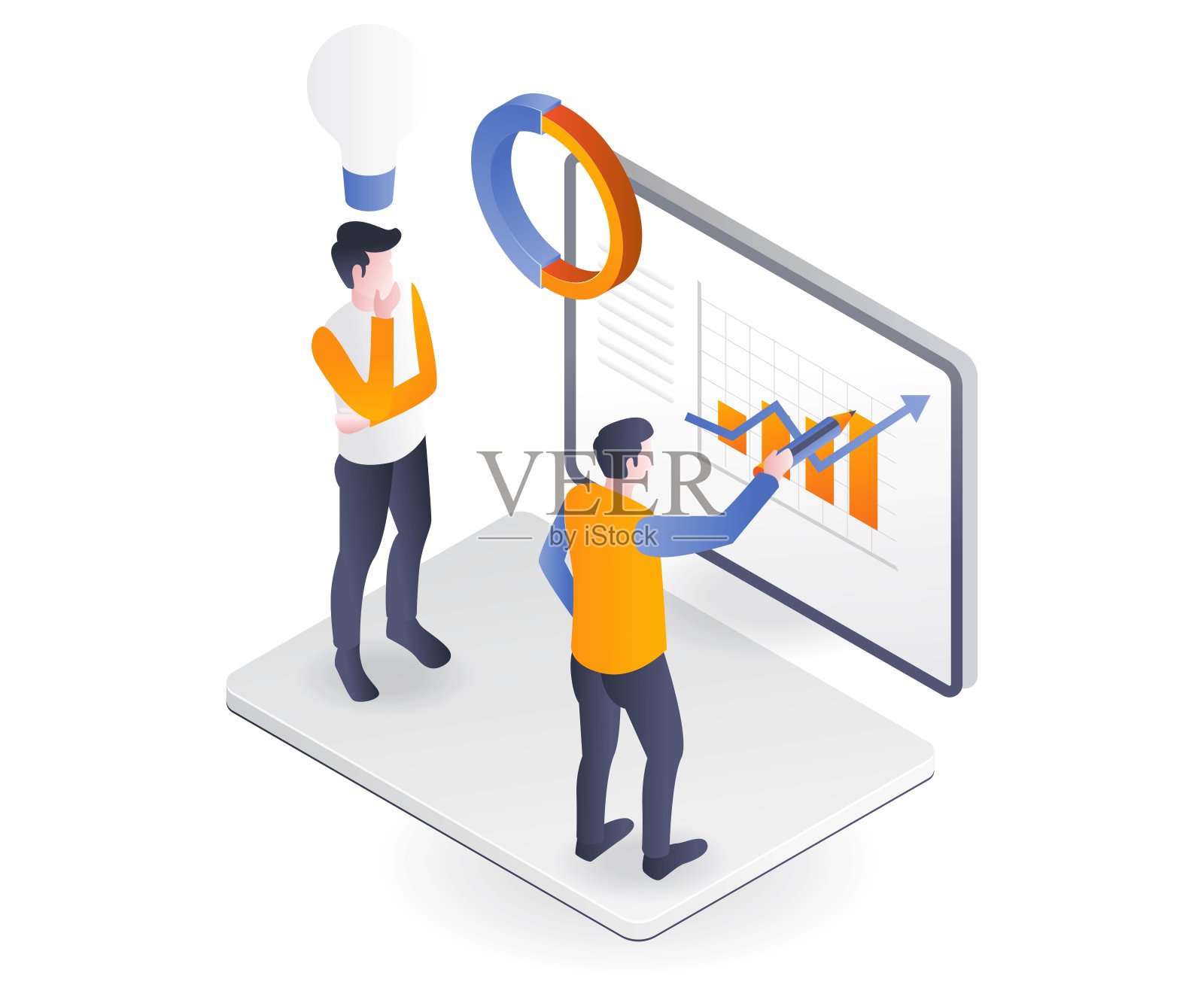 男士展示投资业务发展图表插画图片素材