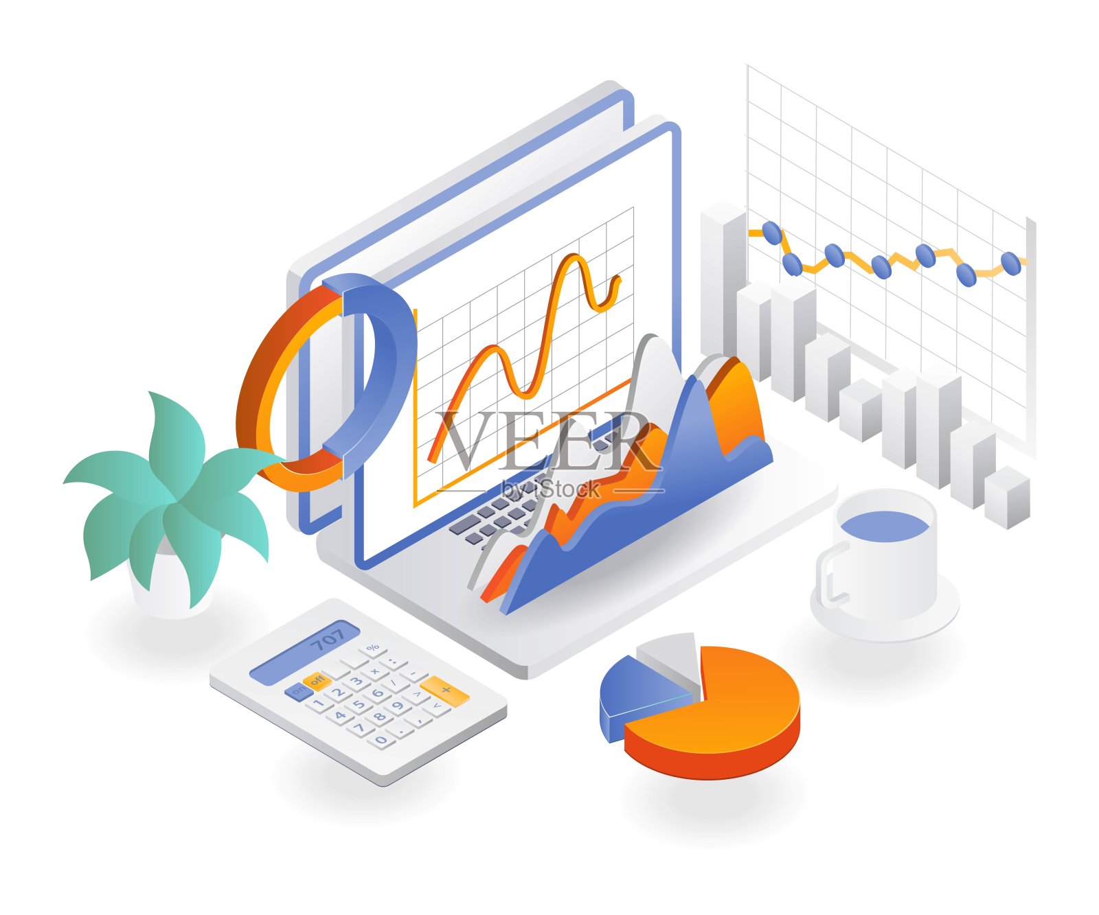 创业公司业务发展分析数据插画图片素材