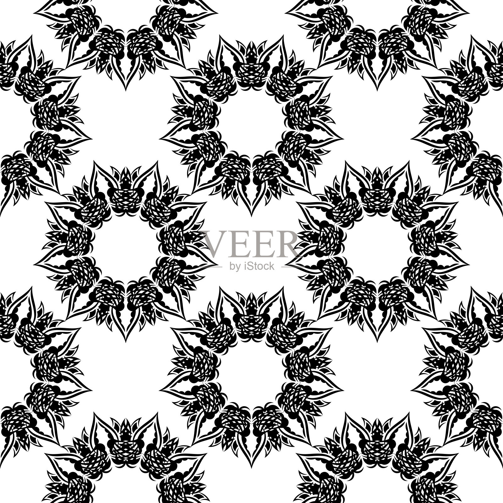 黑白无缝图案配豪华、复古、装饰饰品。适用于背景，印花，服装和纺织品。矢量插图。插画图片素材