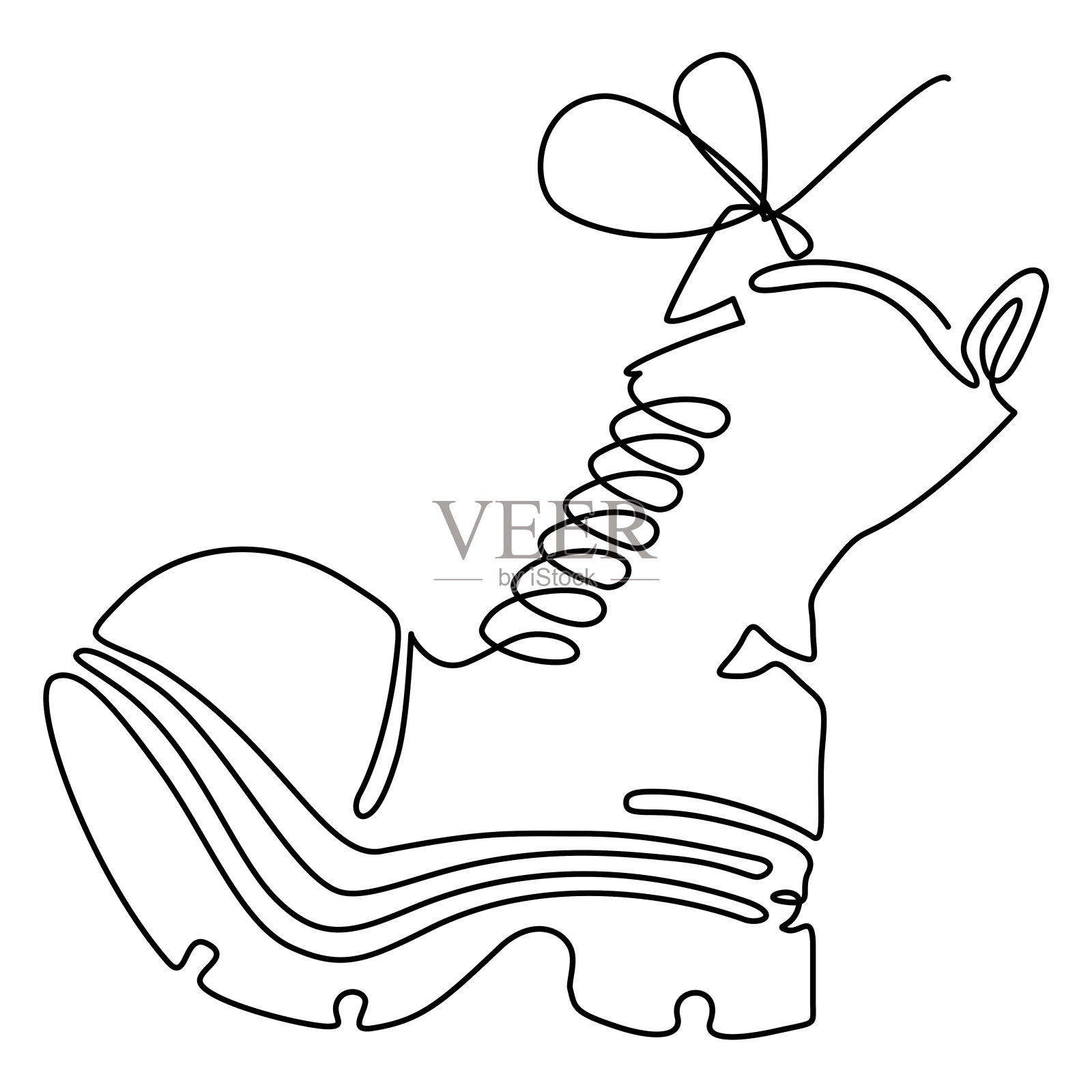 系带高统靴。连续的线条画。矢量插图。插画图片素材