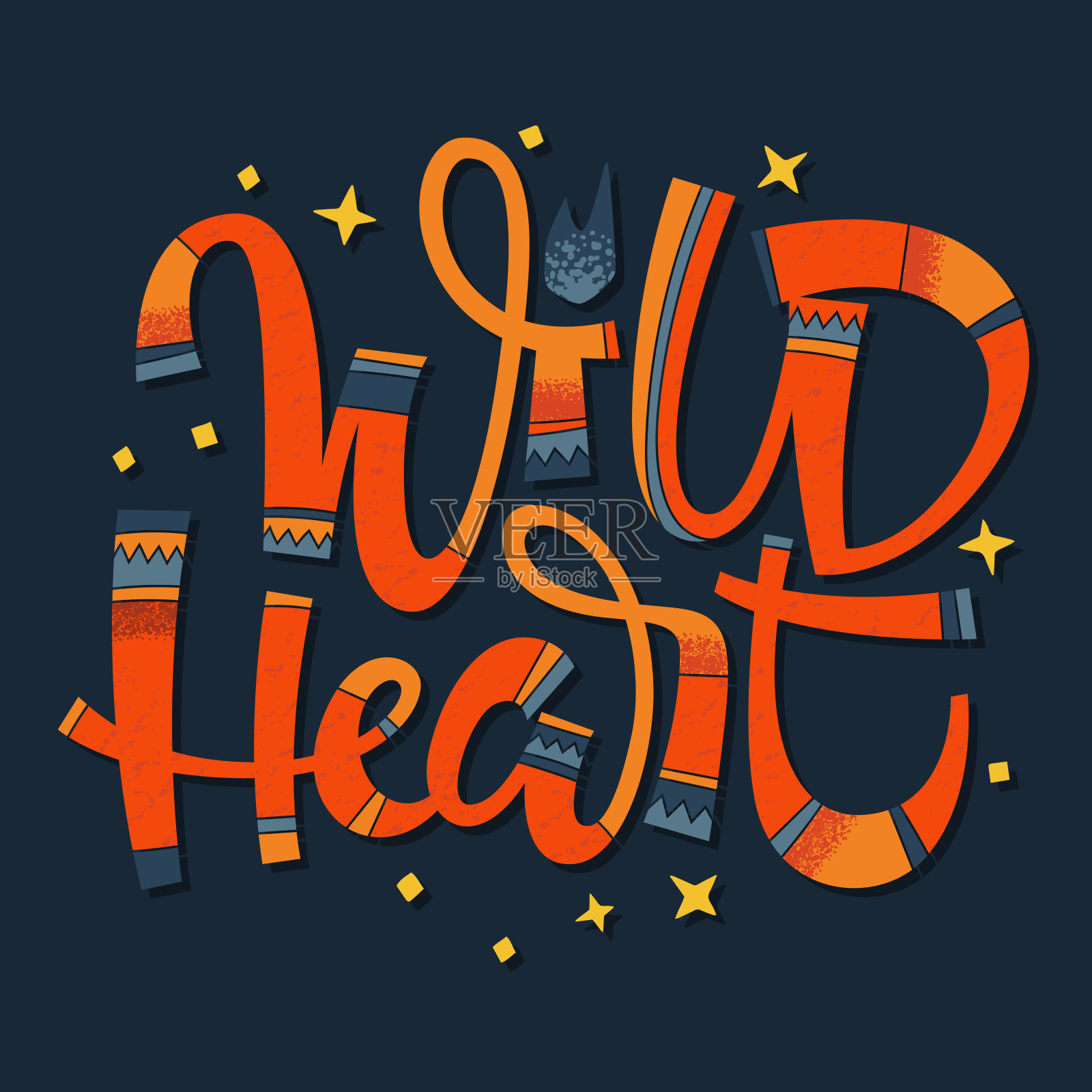 狂野的心手绘有民族图案的现代手写体插画图片素材