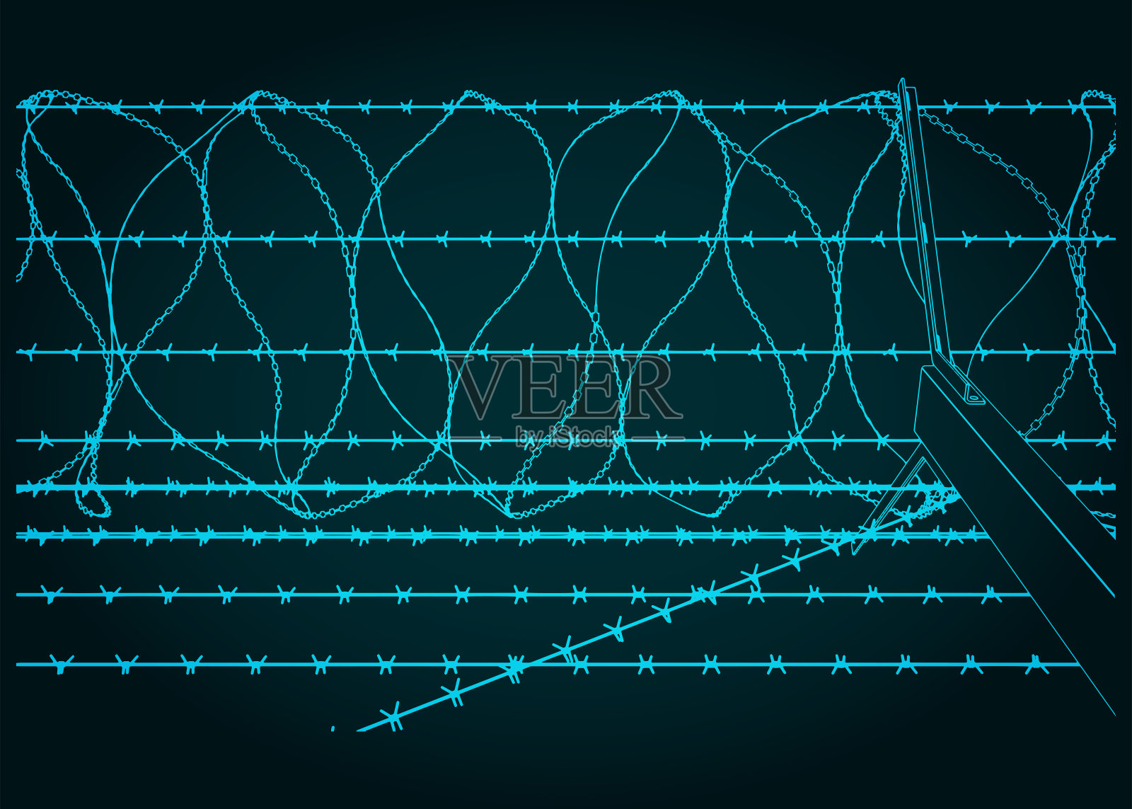 带剃刀胶带的栅栏插画图片素材
