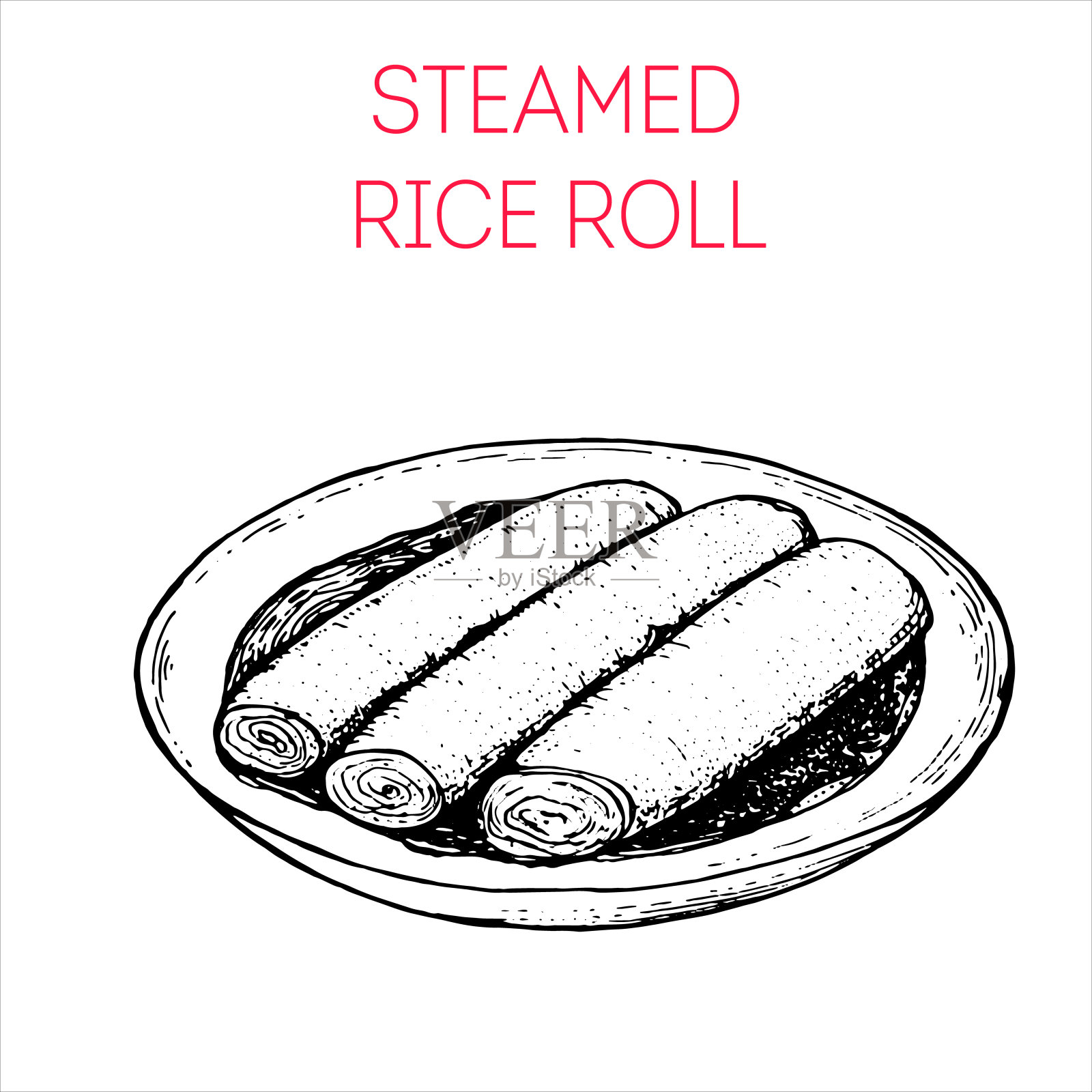 米饭。香港街头小吃。复古手绘草图。中国菜。矢量插图。插画图片素材