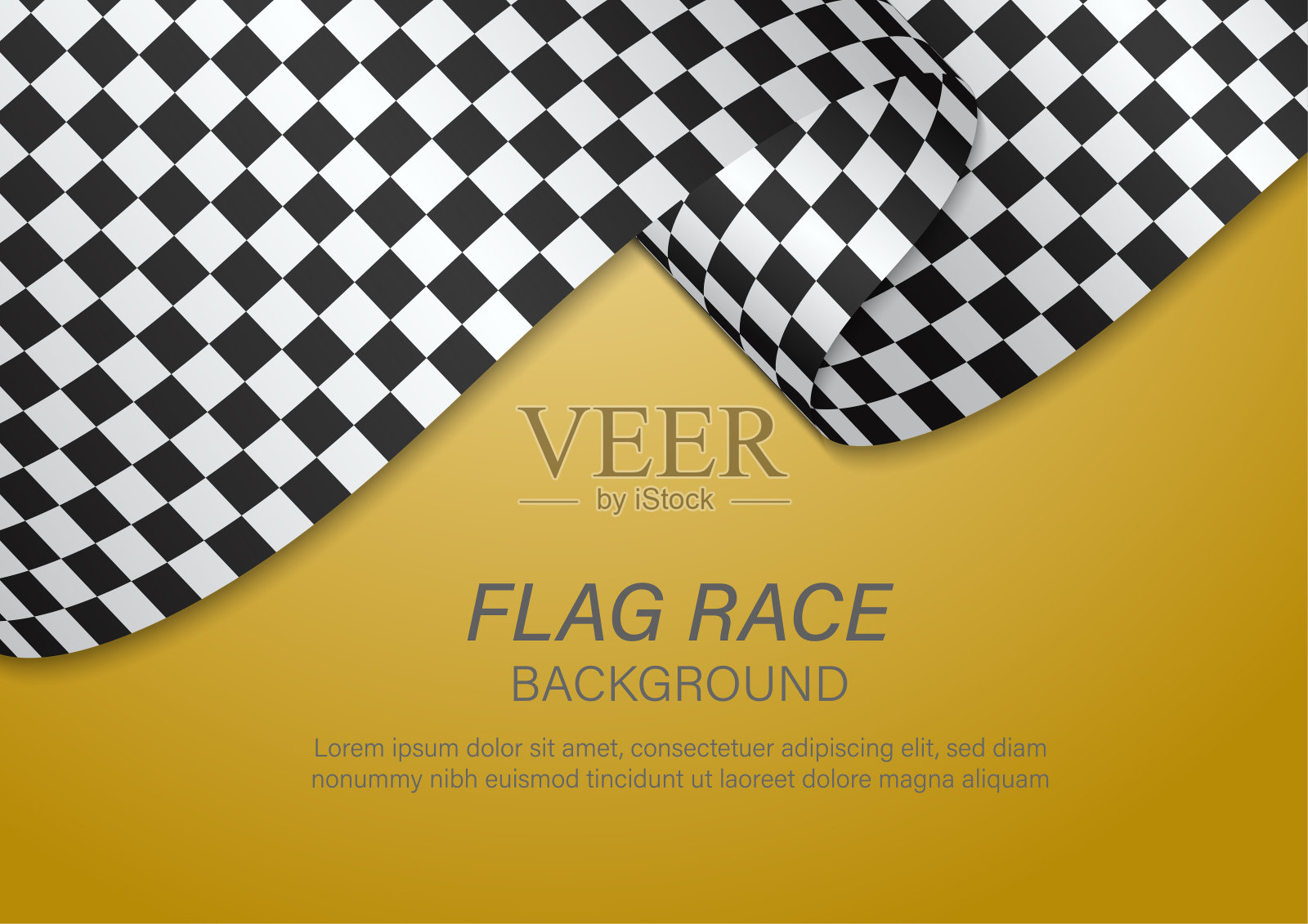 方格旗波浪设计在黄色背景上，为体育比赛冠军。矢量图插画图片素材