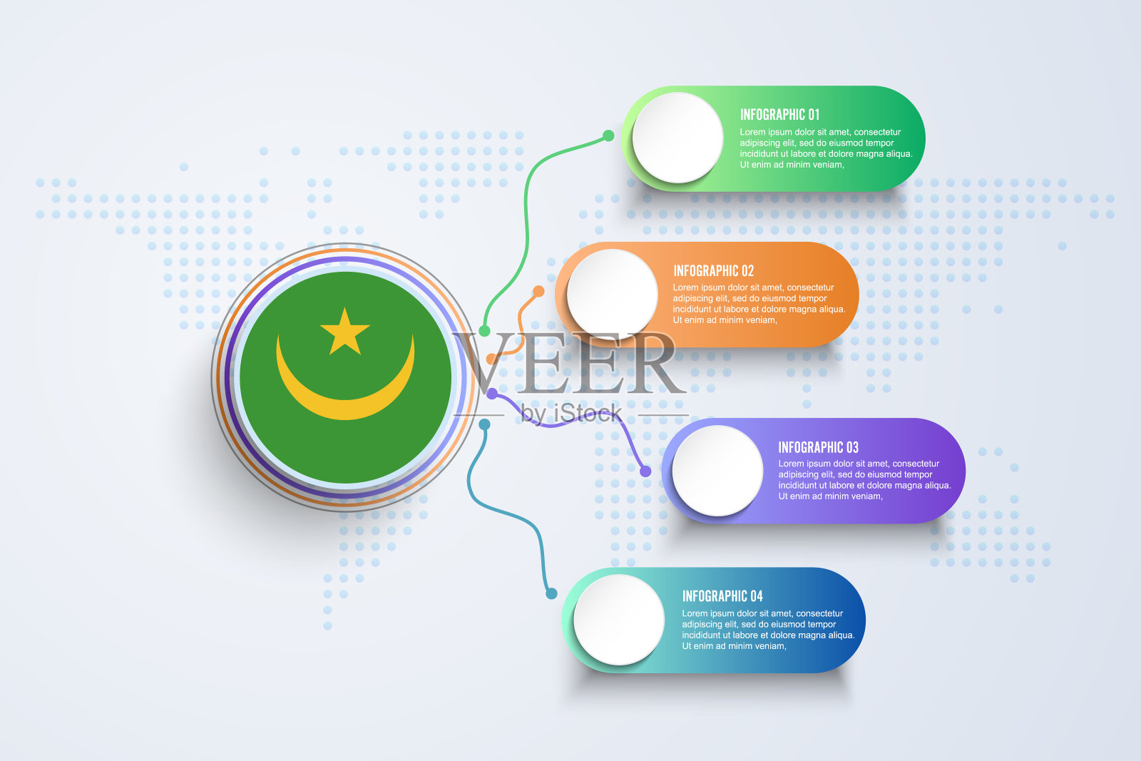 毛里塔尼亚国旗与信息图设计孤立的点世界地图插画图片素材